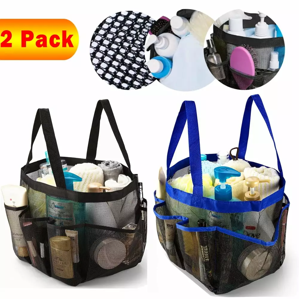 TRARIND 2 Pack Mesh Shower Caddy Basket for College Dorm Room Essentials. Hanging Portable Tote Bag Toiletry for College Dorm. Travel. Gym & Camping Bathroom Accessories