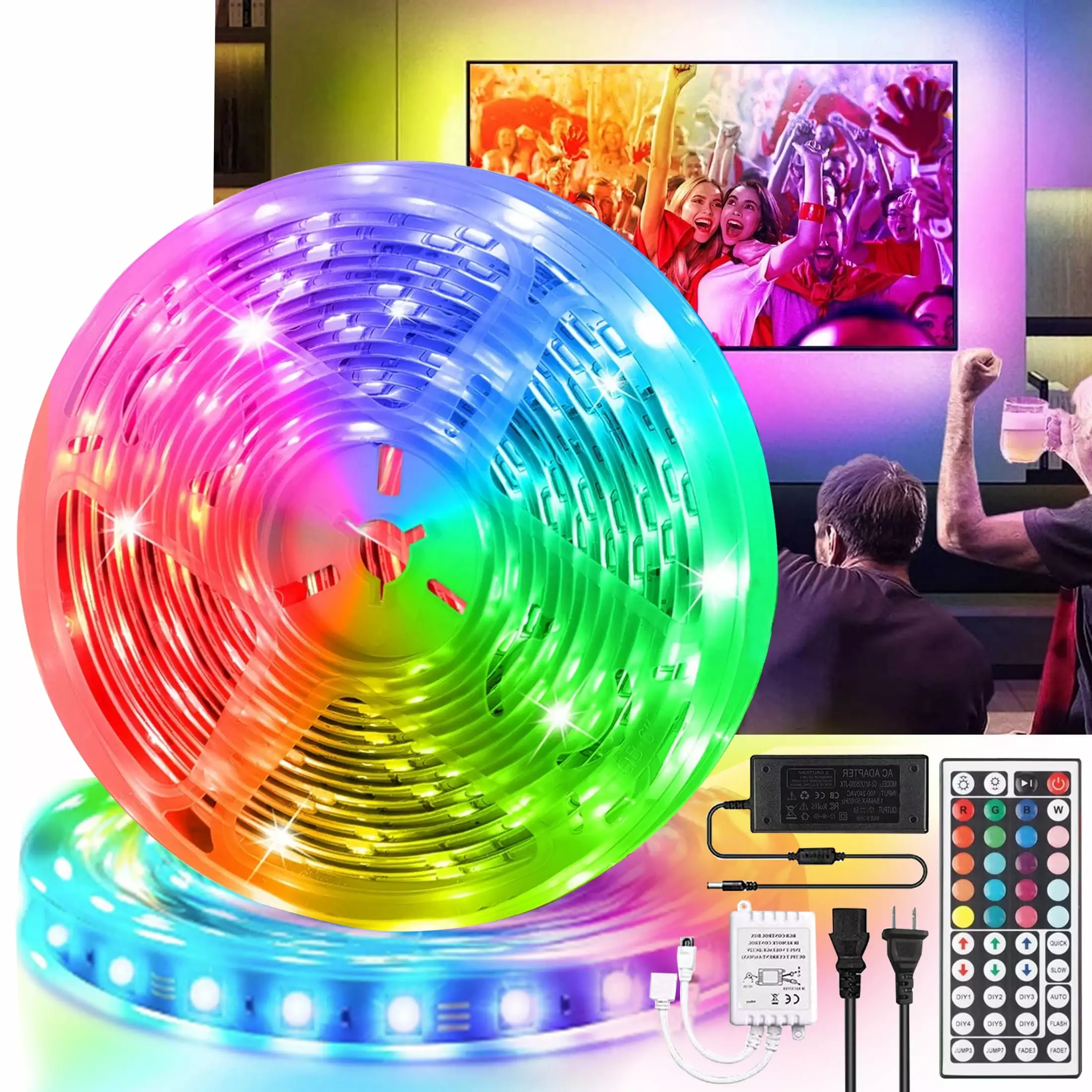 TSV 32.8ft LED Strip Light 5050 RGB with Remote. Waterproof for Home Bedroom Indoor Outdoor Decor