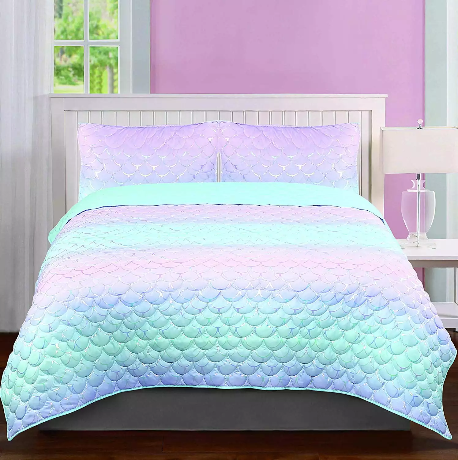 Tadpoles Girls Mermaid Pattern Quilt Set. Iridescent Metallic