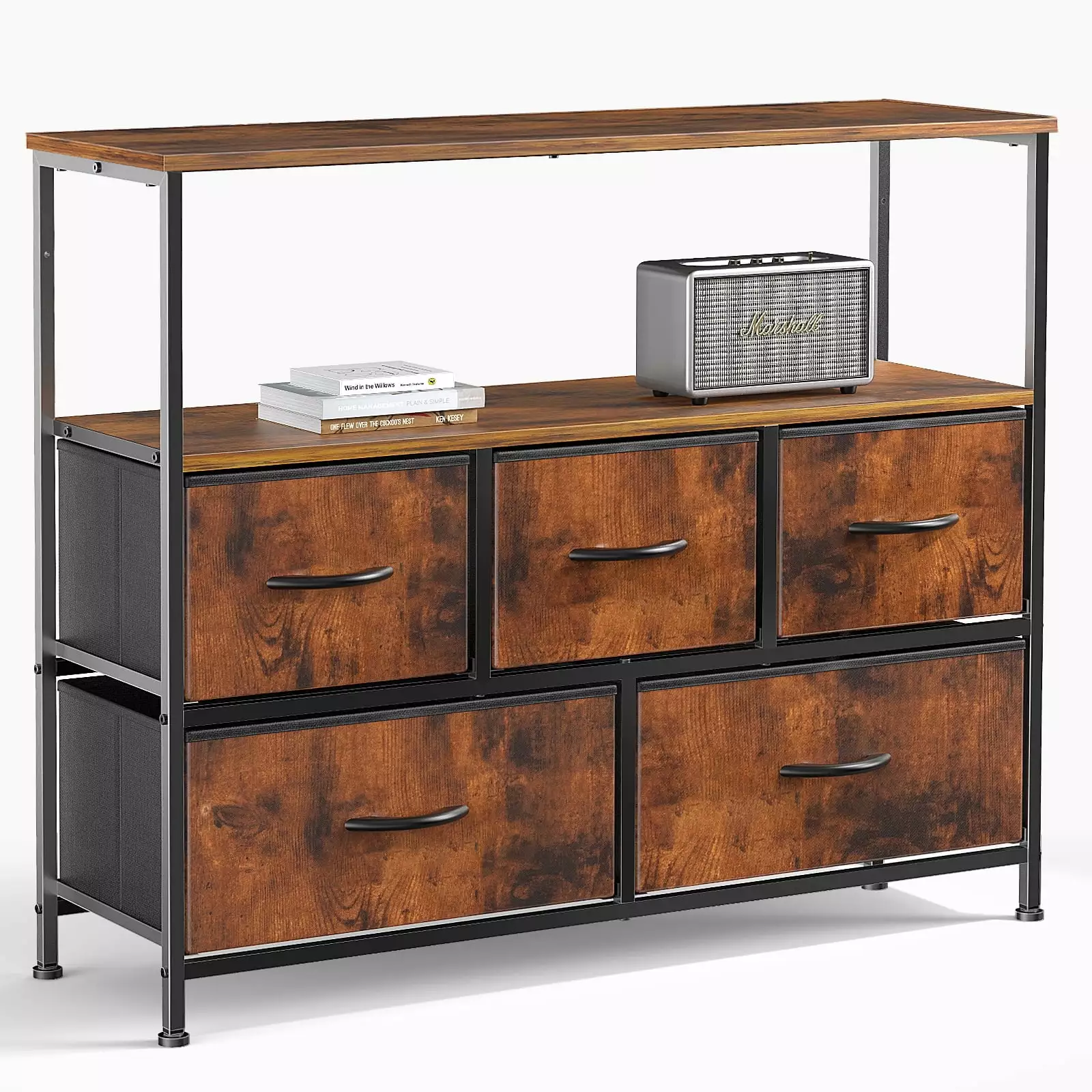 Taktack Adult Dresser for Bedroom. Chest of Drawers. 5 Drawer Dresser. Closet Fabric Dresser with Metal Frame