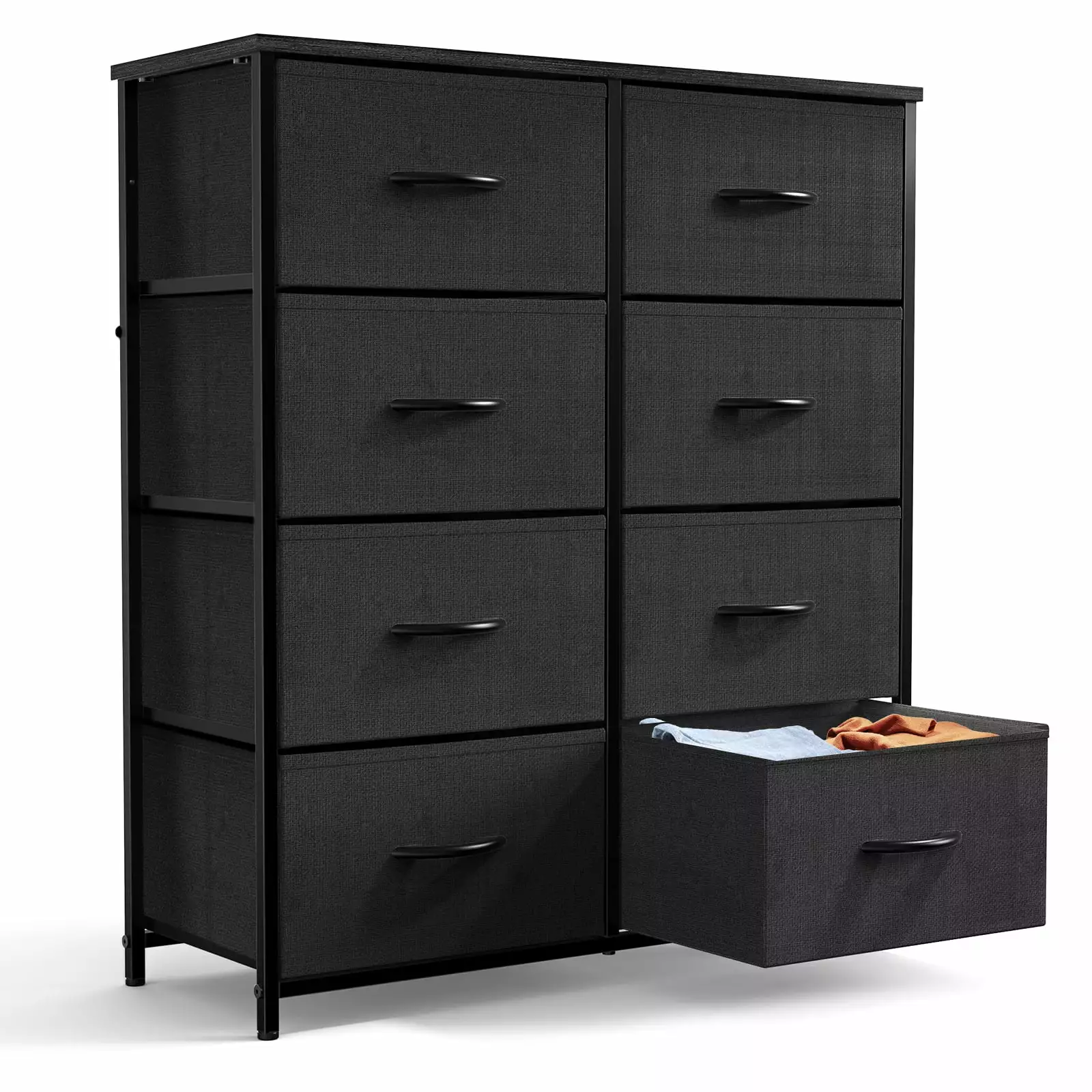 Tall Dressers for Bedroom. 8 Drawer with Wooden Top and Metal Frame. Fabric Dresser & Chest of Drawers. Industrial Storage Tower Unit Dresser for Closet Bedroom Living Room. Black