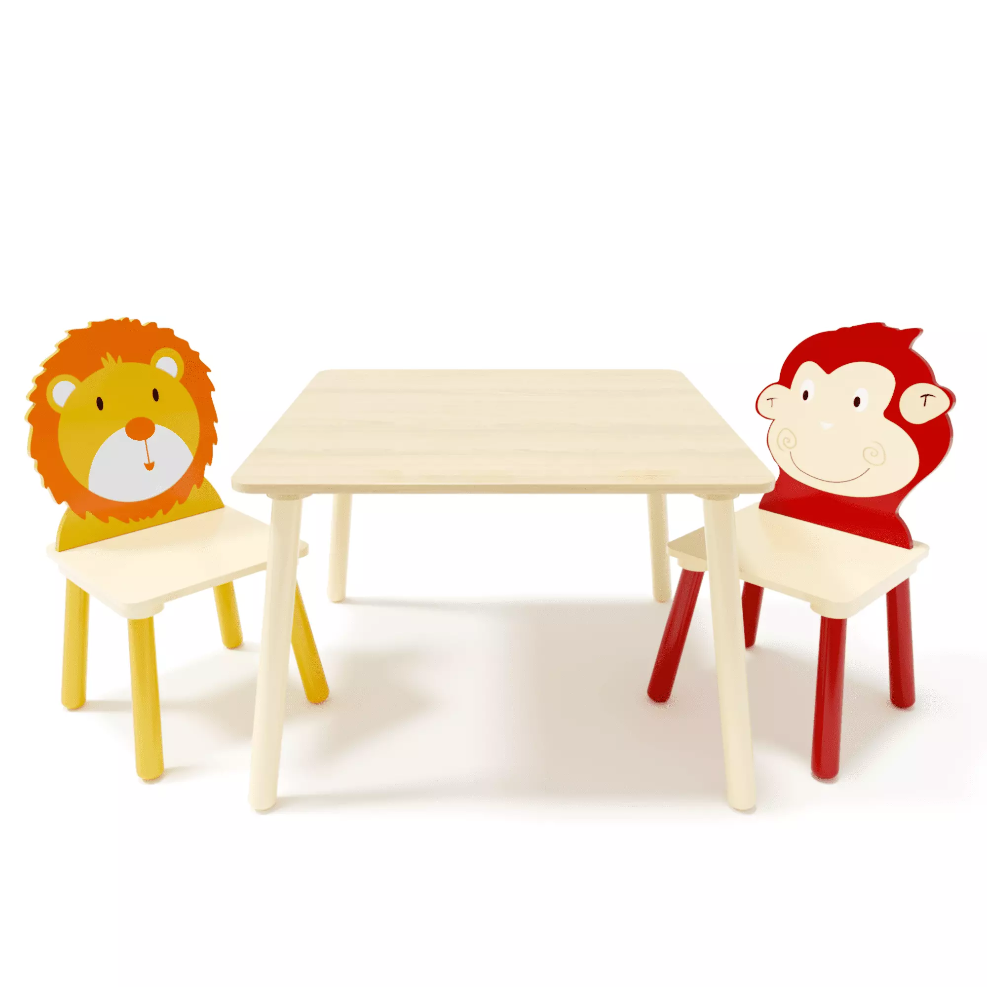 Tansole Wood Table and Chair Set. 3 Piece Adorable Toddler Table Chairs Set Including 2 Animal Chairs & Water Resistant Table. Ideal Children Table Set for Bedroom. Playroom (3 PCS-Monkey/Lion)