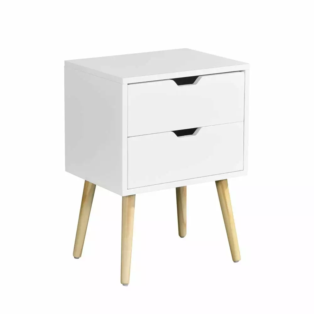 Tcbosik White Nightstand. Bedroom Bedside Table Modern Nightstand with 2 Drawers and Rubber Wood Leg. 15.7L x 11.8W x 22H