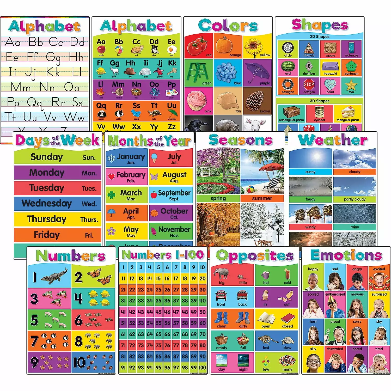 Teacher Created Resources Colorful Early Learning Small Poster Pack. 12 Posters