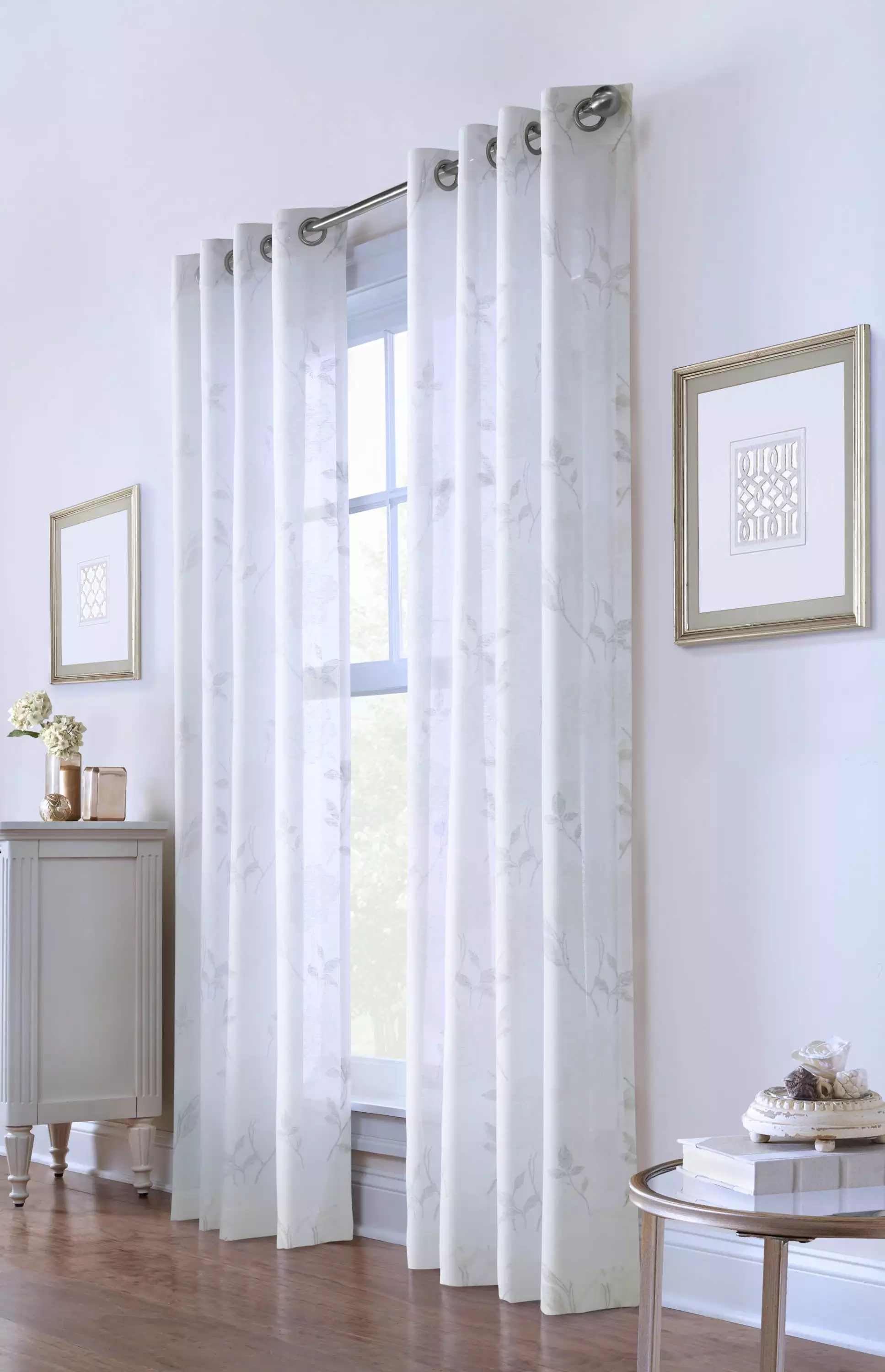 Tessa Semi Sheer Floral Printed Curtain Panel 50 x 63 in White