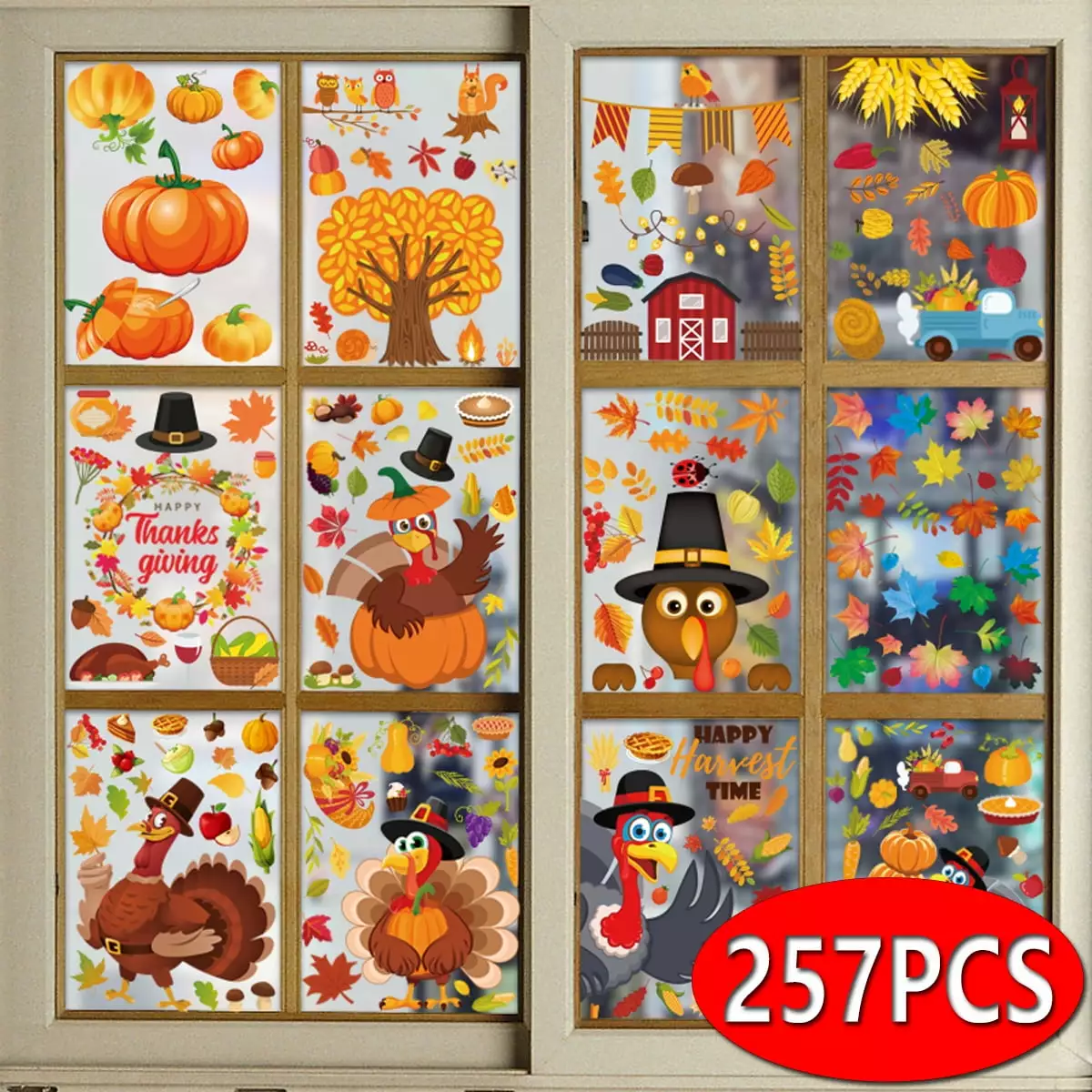 Thanksgiving Window Stickers Turkey Window Decals Decorations Fall Window Clings for Glass Window. 12 Sheets