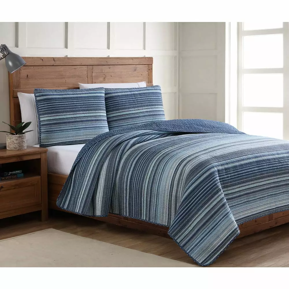 The Curated Nomad Flora Blue Quilt Set Full/Queen Adult All Season 3 Piece