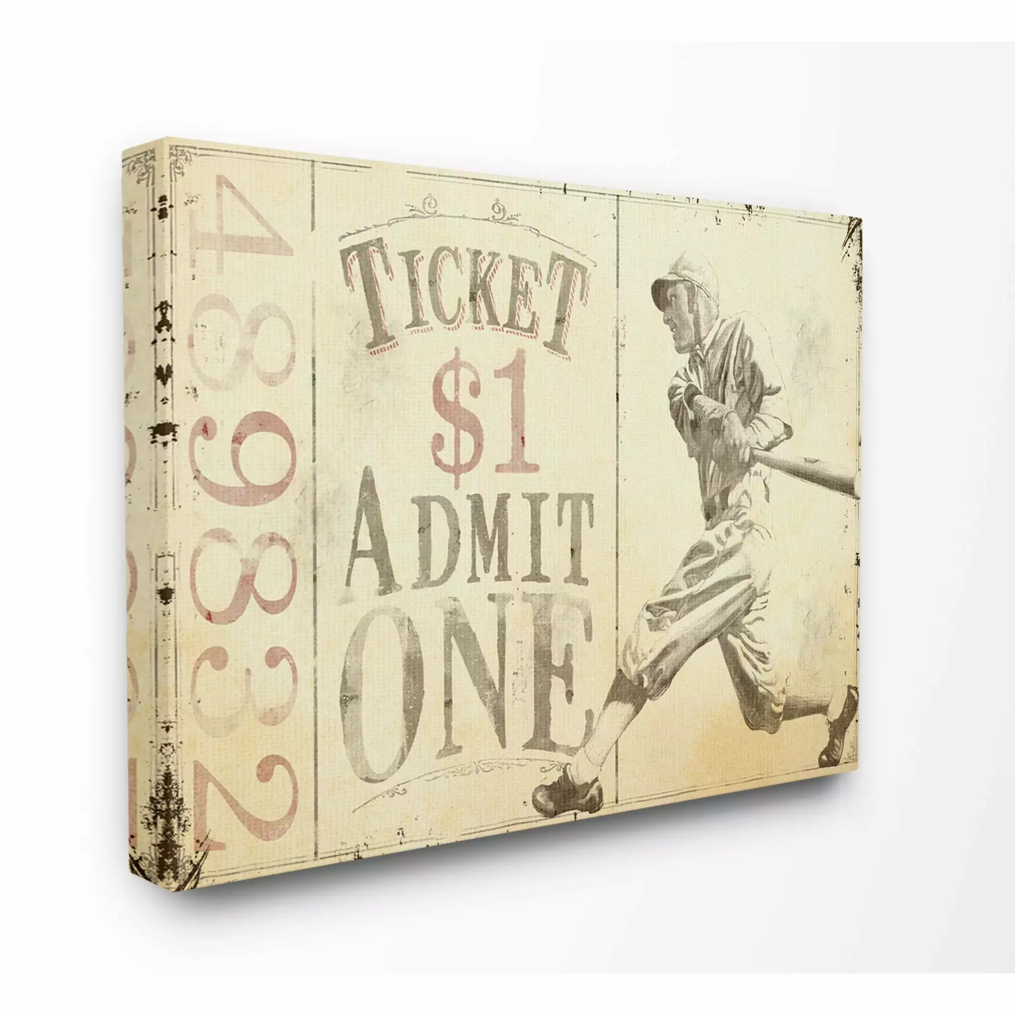 The Kids Room by Stupell Admit One Vintage Baseball Sports Design Canvas Wall Art by The Saturday Evening Post