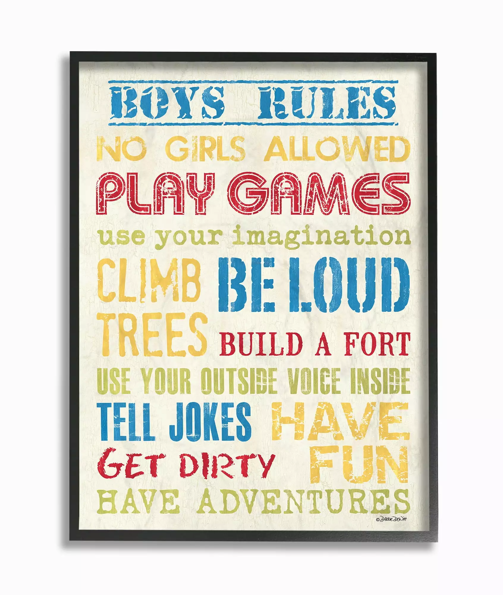 The Kids Room by Stupell Blue Yellow Red and Green Boys Rules Framed Giclee Texturized Art. 11 x 1.5 x 14