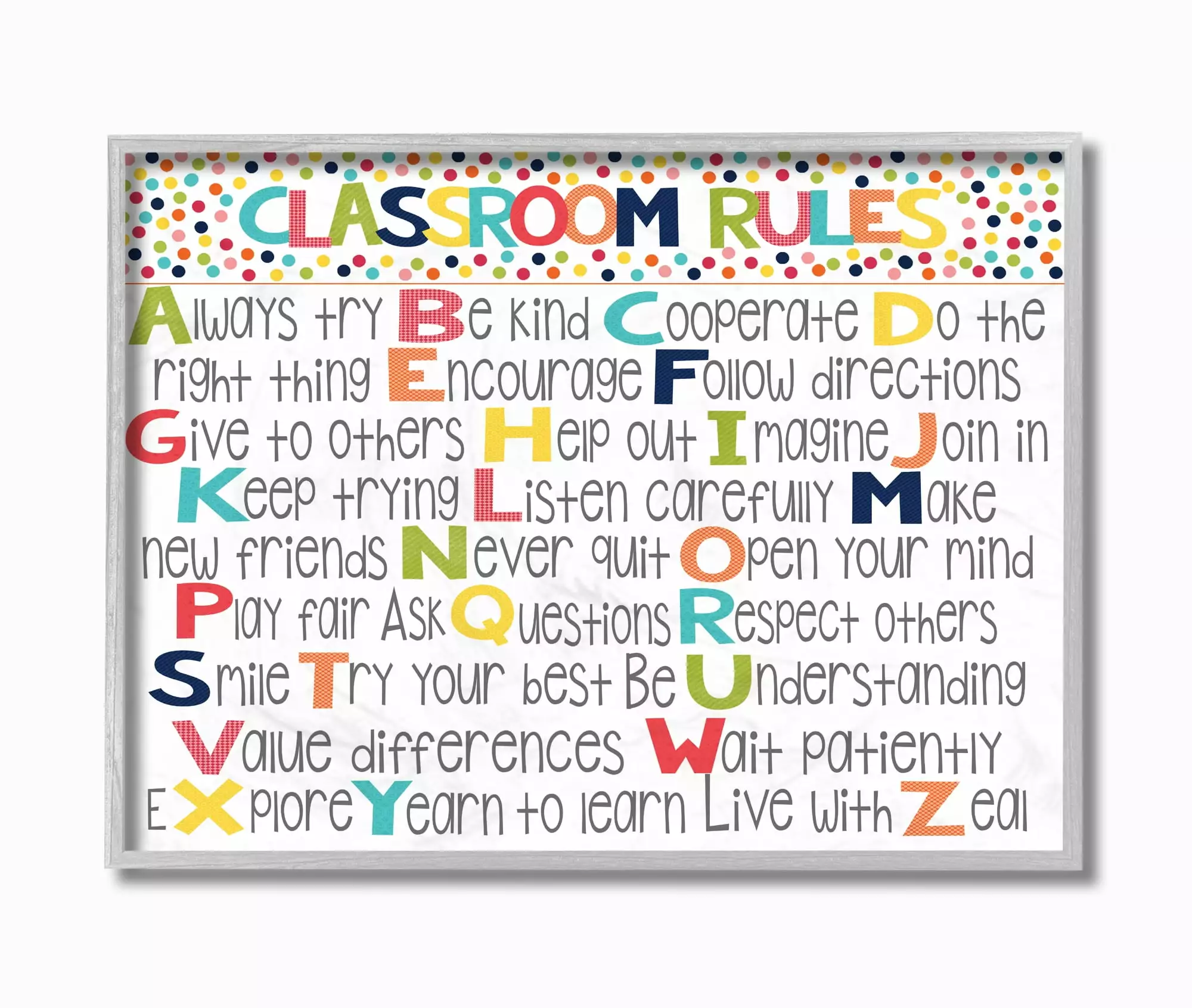 The Kids Room by Stupell Classroom Rules Colorful Alphabet Framed Wall Art by Alli Rogosich