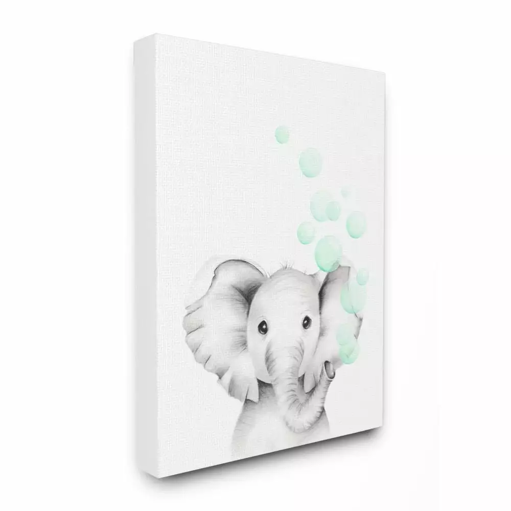 The Kids Room by Stupell Cute Cartoon Baby Elephant Zoo Animal Painting Canvas Wall Art by Studio Q by Studio Q