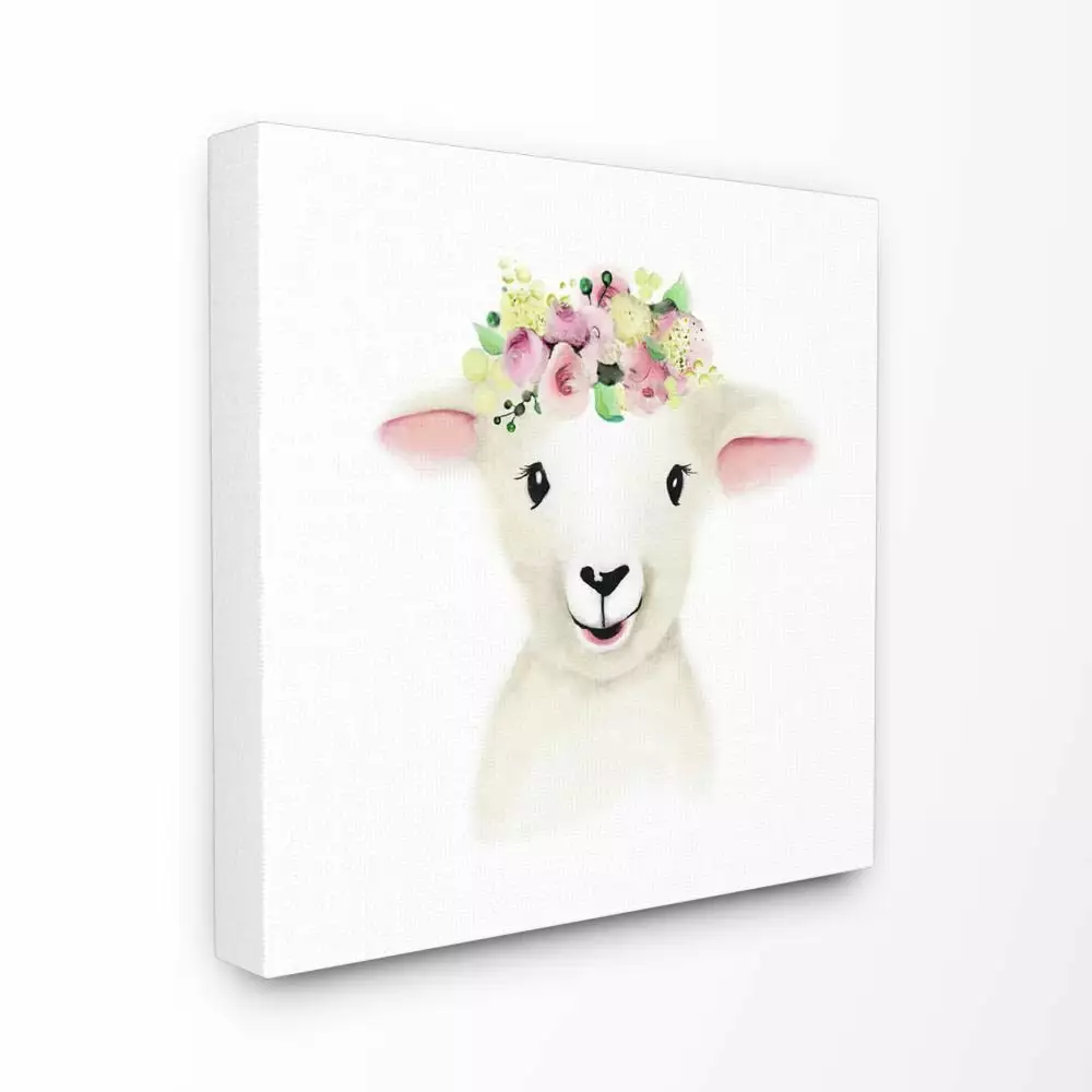 The Kids Room by Stupell Cute Cartoon Baby Lamb Sheep Flower Crown Farm Animal Painting Canvas Wall Art by Studio Q by Studio Q