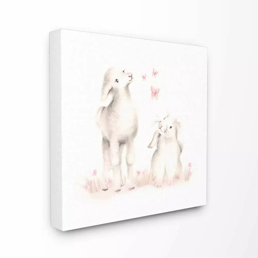 The Kids Room by Stupell Cute Cartoon Lamb Sheep And Bunny Rabbit Farm Animal Painting XL Canvas Wall Art by Studio Q by Studio Q