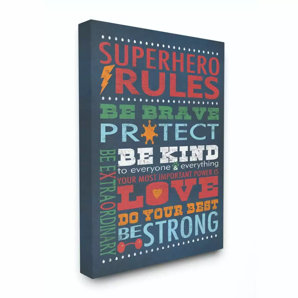 The Kids Room by Stupell Dark Blue Superhero Rules Canvas Wall Art by Stephanie Workman Marrott