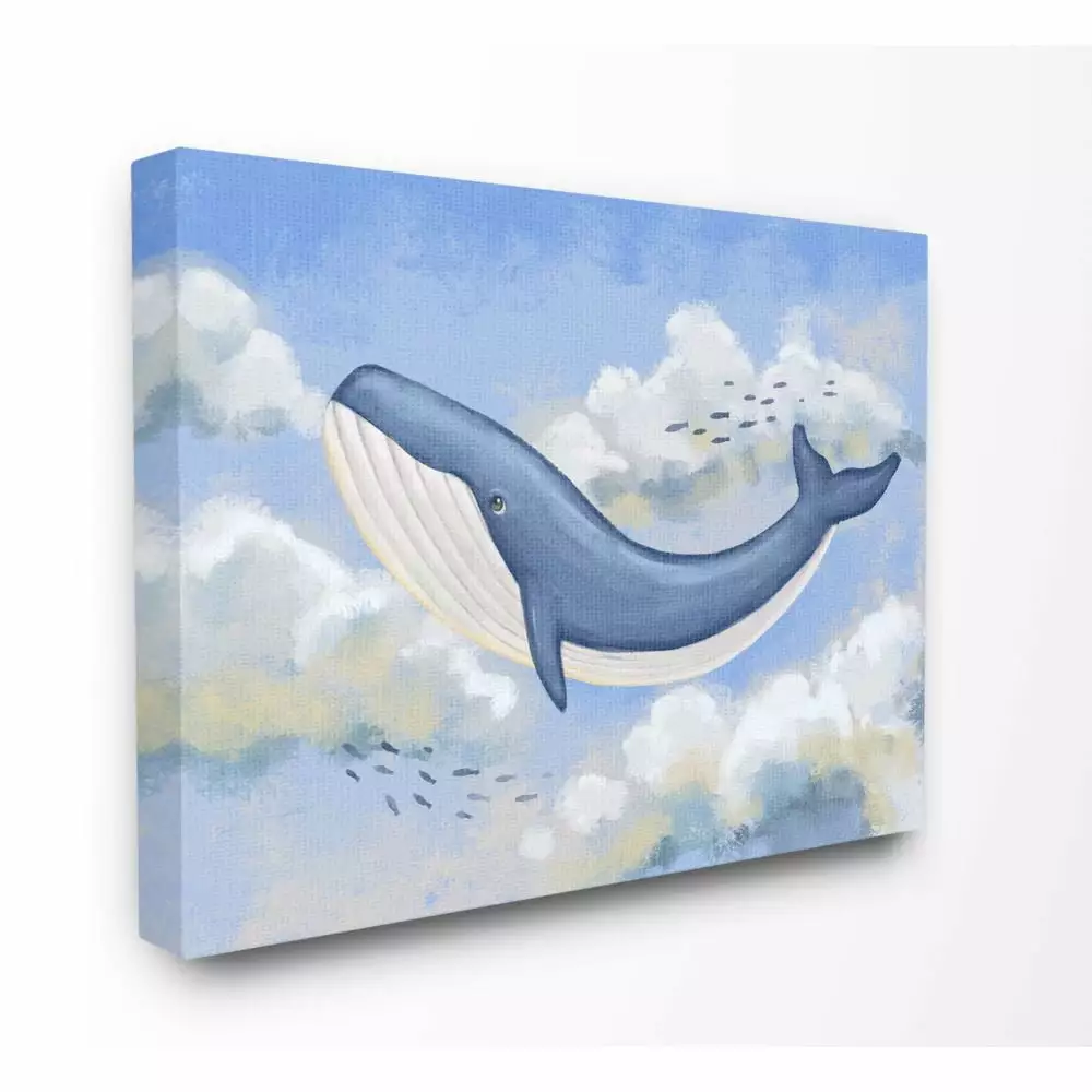 The Kids Room by Stupell Flying Whale Animal Pastel Blue Kids Nursery Painting Canvas Wall Art by Ziwei Li