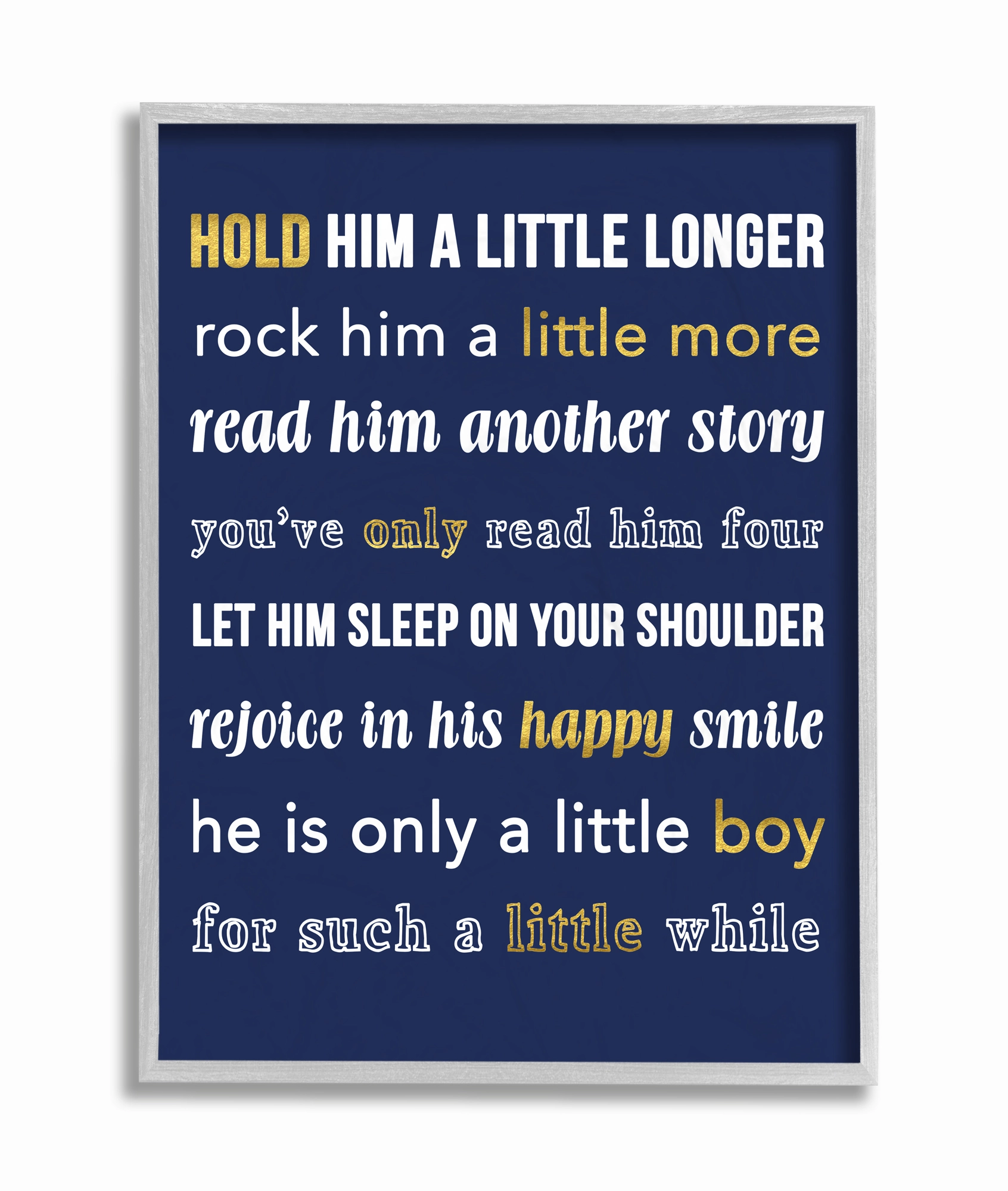 The Kids Room by Stupell Hold Him A Little Longer Navy Framed Wall Art by Daphne Poselli