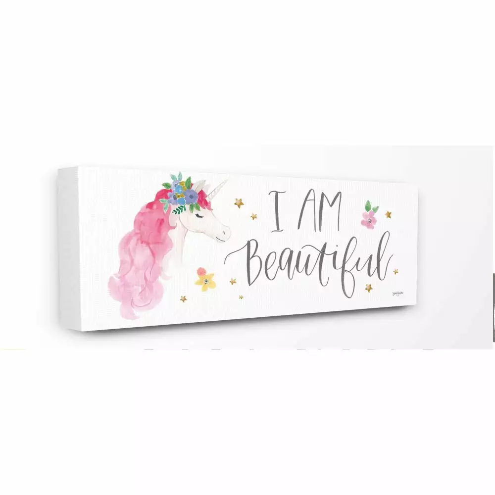 The Kids Room by Stupell I Am Beautiful Word Kids Nursery Unicorn Pink Watercolor Design Canvas Wall Art by Jenaya Jackson