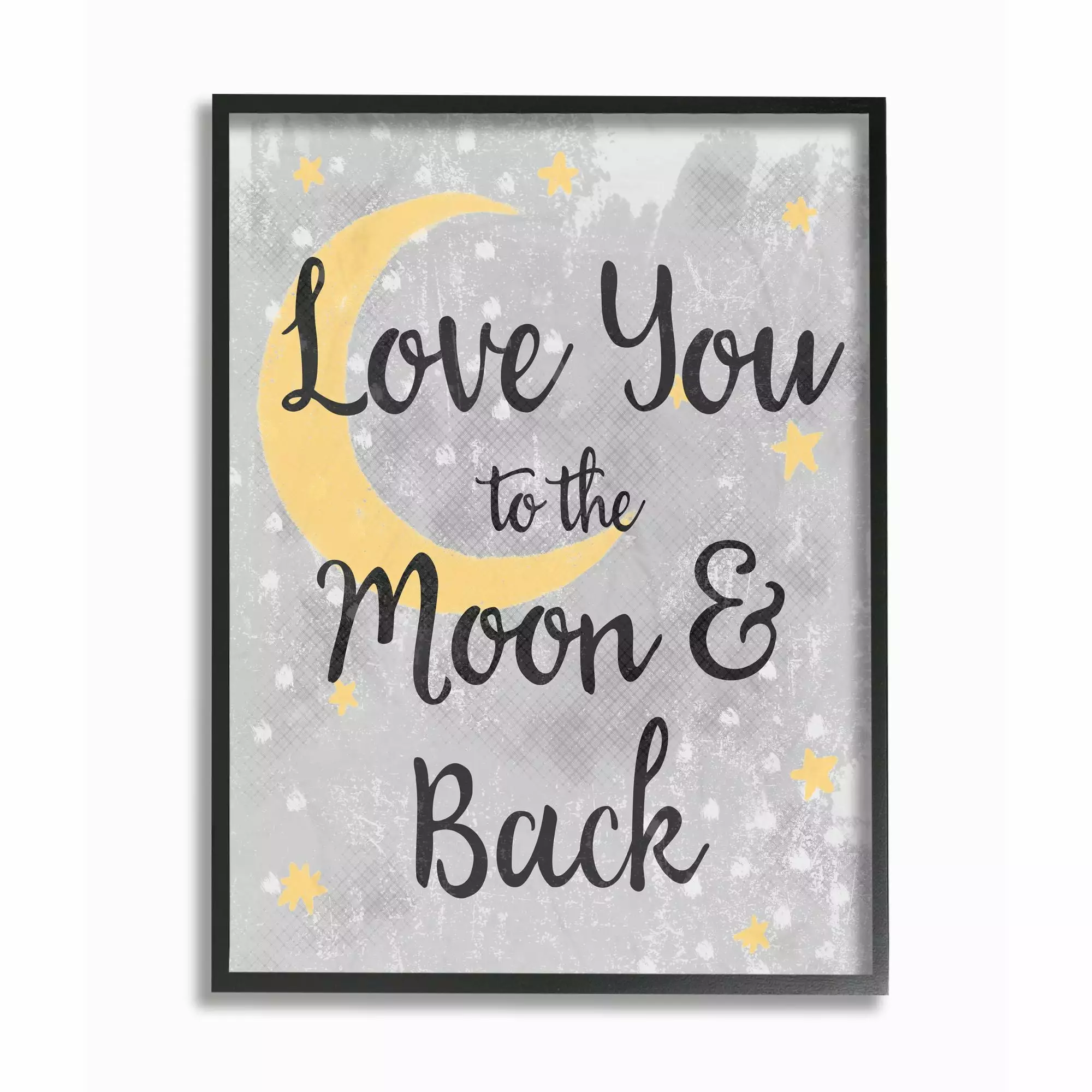 The Kids Room by Stupell Love You Moon Kids Nursery Neutral Gray Textured Word Design Framed Wall Art by Daphne Polselli