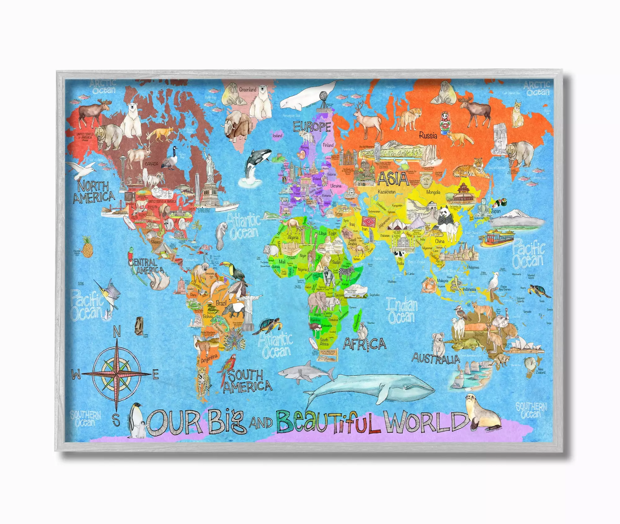 The Kids Room by Stupell Our Big Beautiful World Map Framed Wall Art by Marley Ungaro