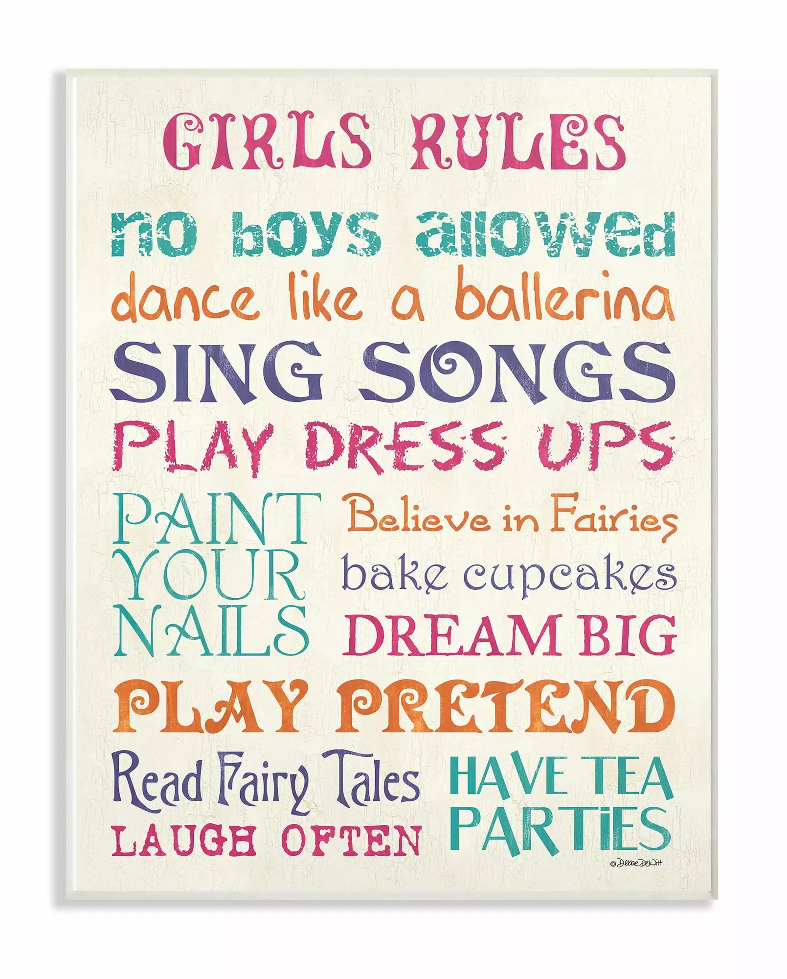 The Kids Room by Stupell Pink Teal Orange and Purple Girls Rules Oversized Wall Plaque Art. 12.5 x 0.5 x 18.5