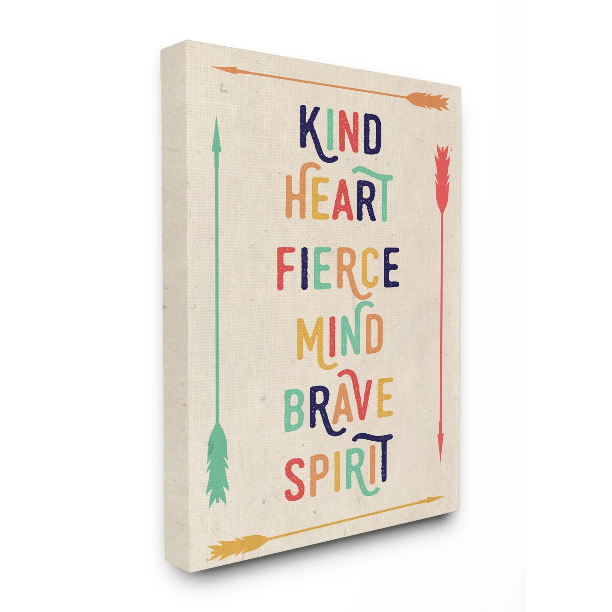 The Kids Room by Stupell Red Orange Blue and Green Kind Heart Arrows Typography Stretched Canvas Wall Art. 16 x 1.5 x 20