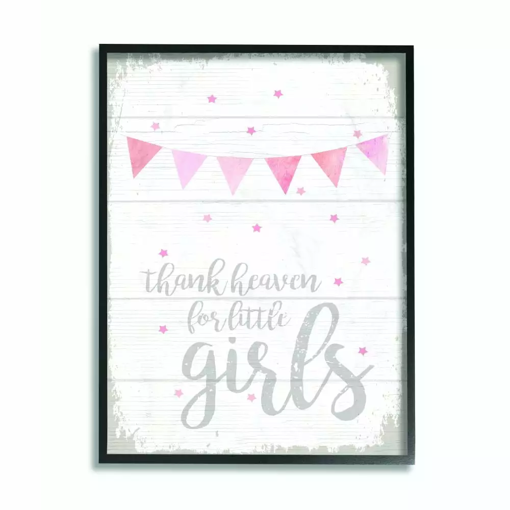 The Kids Room by Stupell Thank Heaven Girls Pink Kids Word Design Framed Wall Art by Daphne Polselli