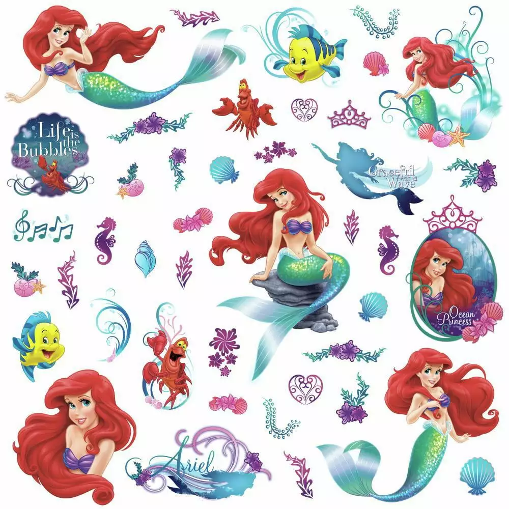 The Little Mermaid Ariel Peel and Stick Wall Decals 43 Girls Bedroom Bathroom Wall Decor Stickers