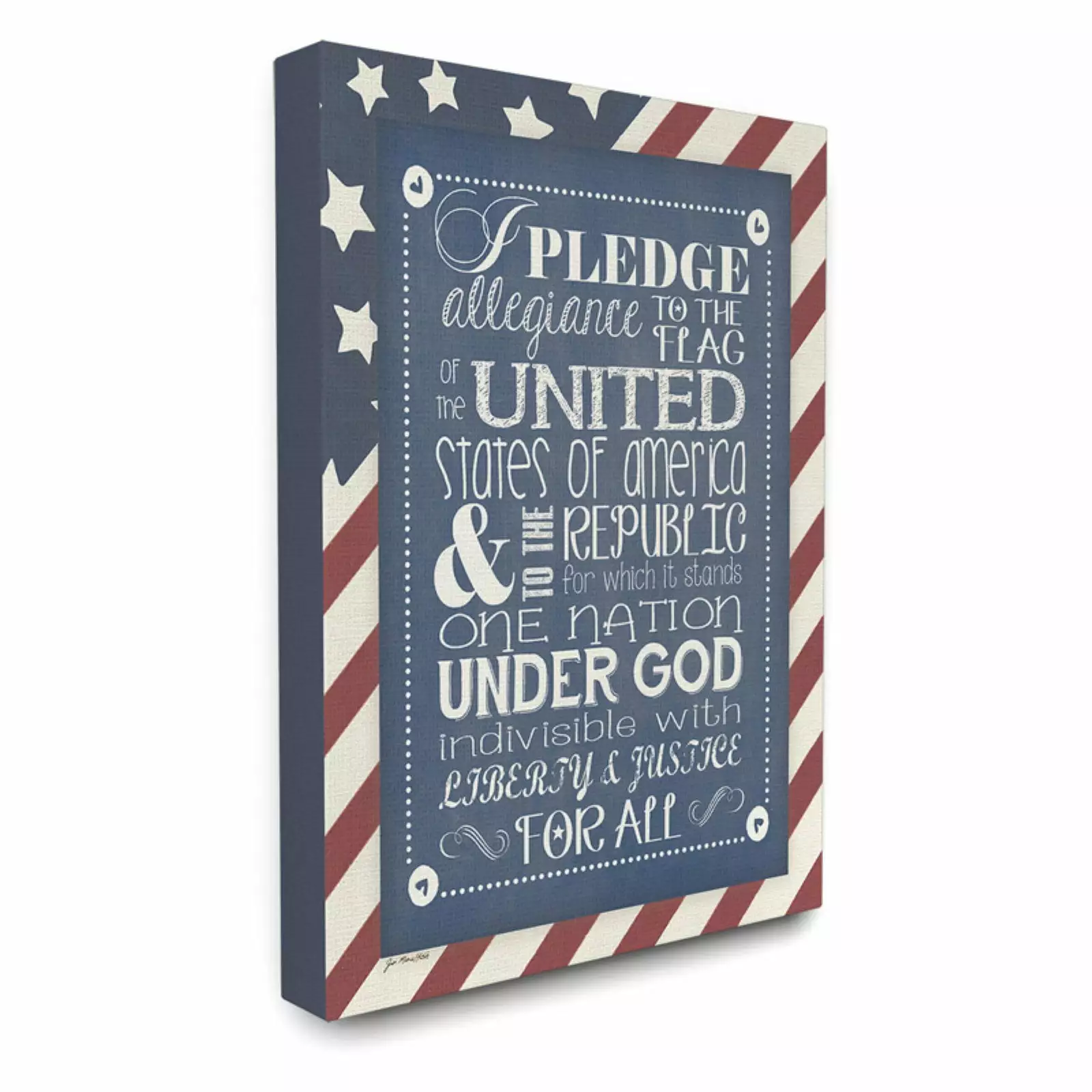 The Stupell Home Decor Collection Pledge of Allegiance with American Flag Background Stretched Canvas Wall Art