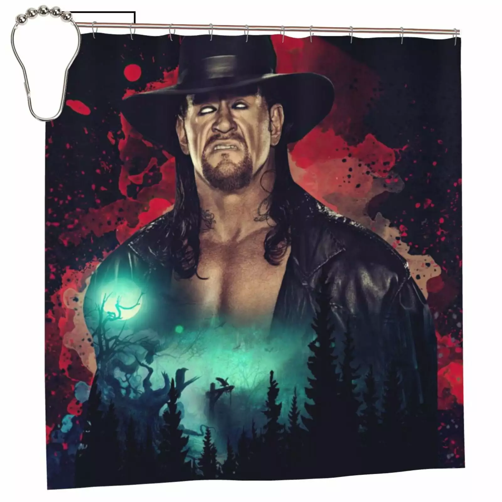 The Undertaker Shower Curtain. Waterproof Bathroom Shower Curtains. Washable Cloth Shower Curtain With 12 Hooks. 72 W X 72 L