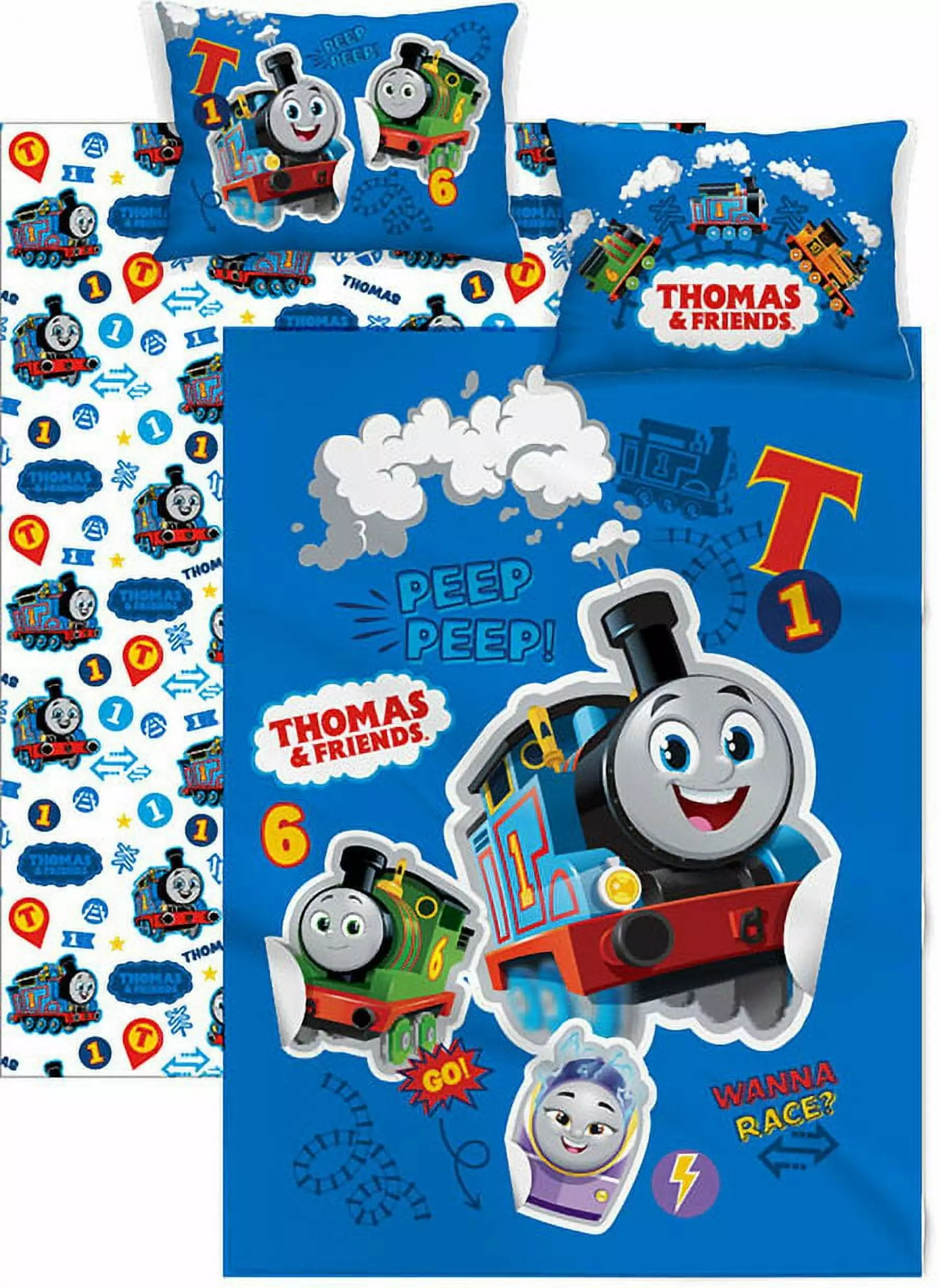 Thomas The Tank Twin sheet Set for Kid's Bed in a Bag with Reversible Comforter. Flat Sheet. Fitted Sheet & Pillowcase - 4 pcs