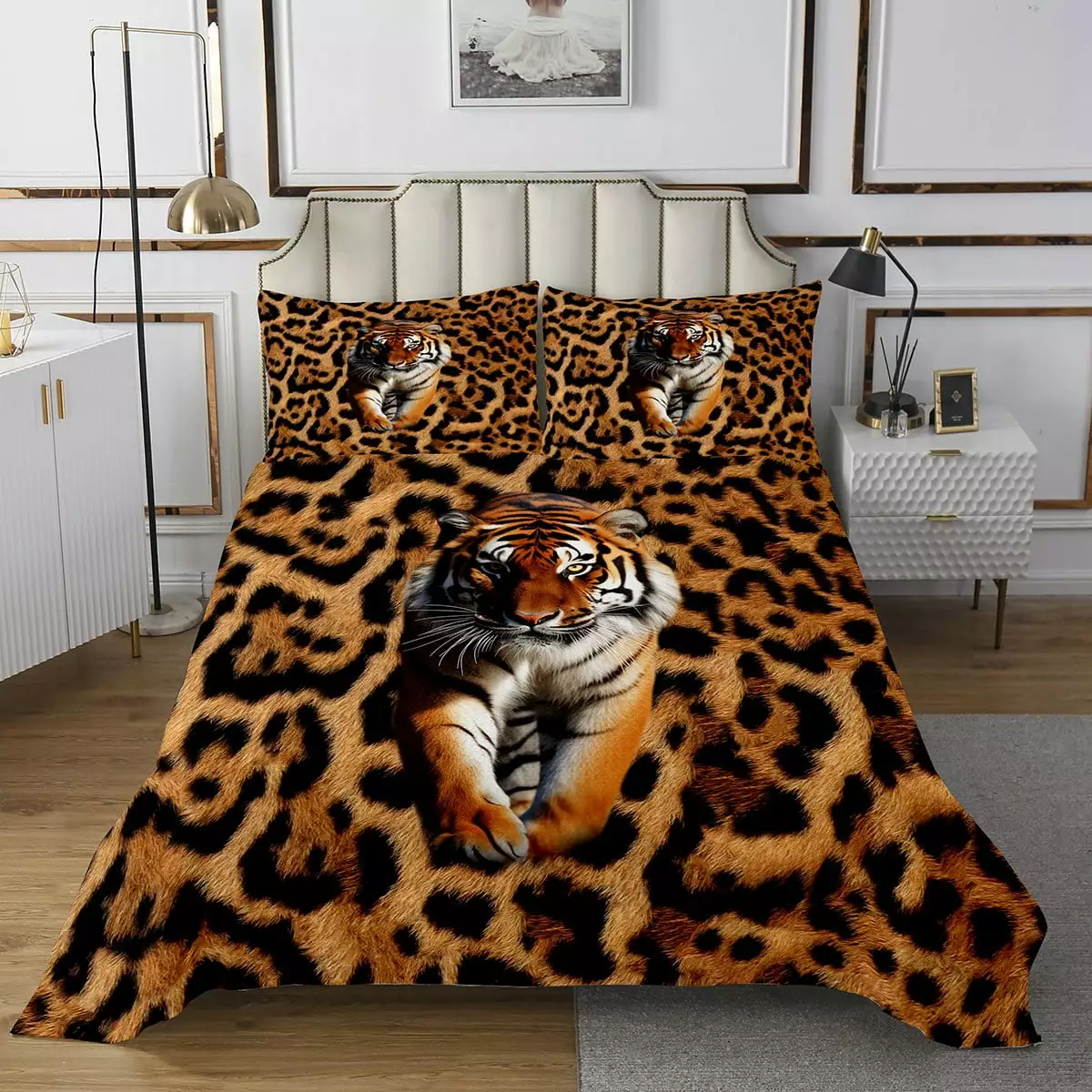 Tiger 3D Print Bedspread Set Twin Size Safari Wild Animal Coverlet Set 2Pcs for Kids Teens Room Decor. Fierce Animal Quilt Set Soft Breathable Bedding Set with 1 Pillowcase