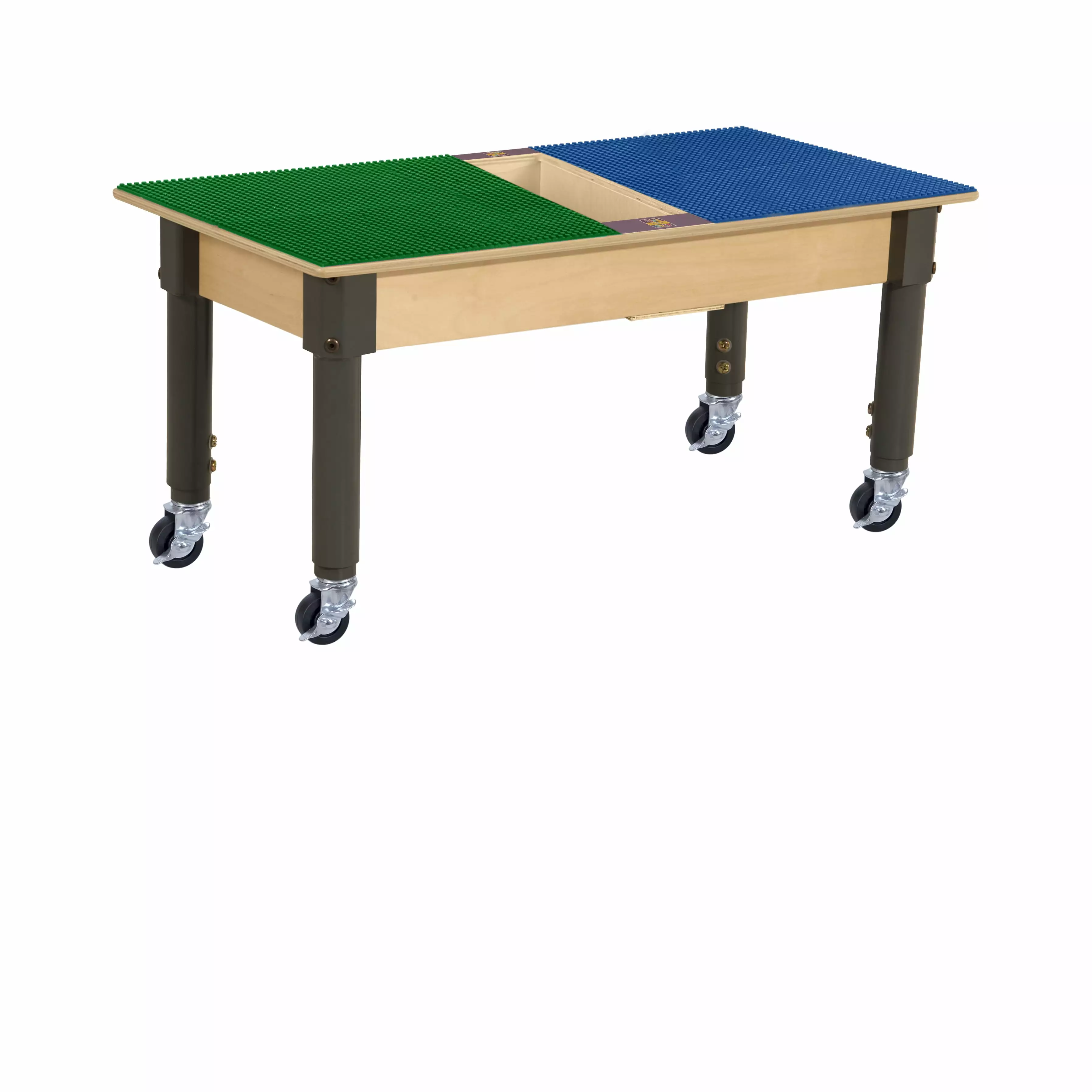 Time-2-Play 30.75x15.5 Rectangular School Activity Table. Blue & Green Lego Compatible Play Table with Trough and Wheels for Kids. 12-17 Adjustable Legs [Rolling Casters Included]