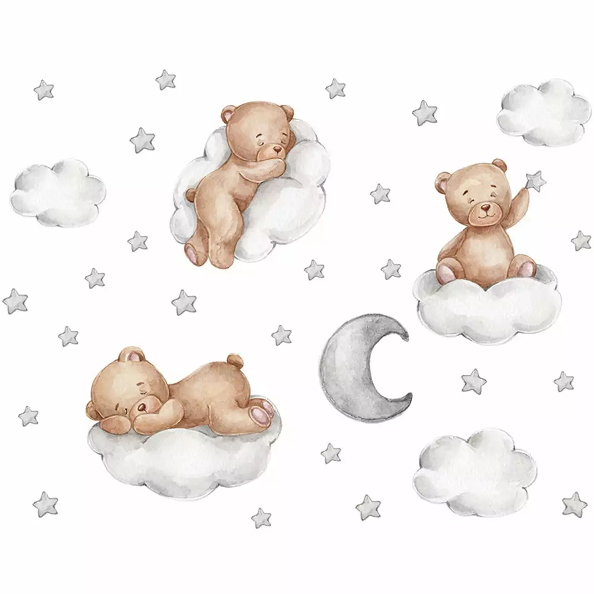 Toorise Cute Cartoon Teddy Bear Clouds Moon and Stars Wall Stickers 30x90CM PVC Wall Decals Decorative Window Stickers Home Interior Wall Art Decoration for Kids Room Baby Room Nursery