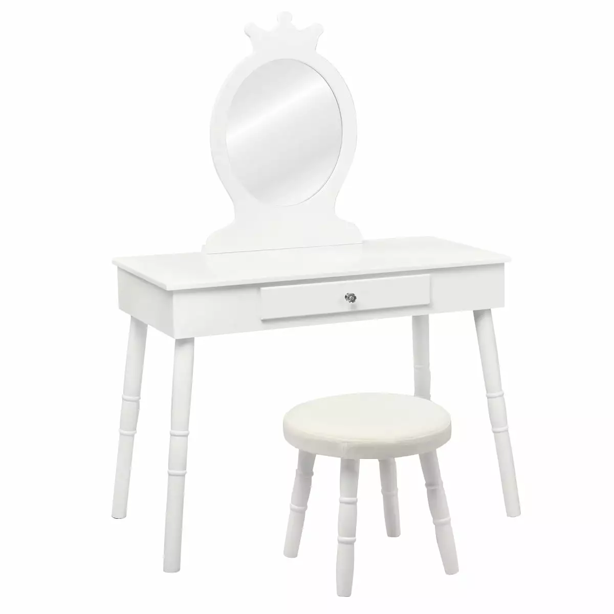 Topbuy Kids Princess Vanity Table Set w/ Chair Crown Mirror White