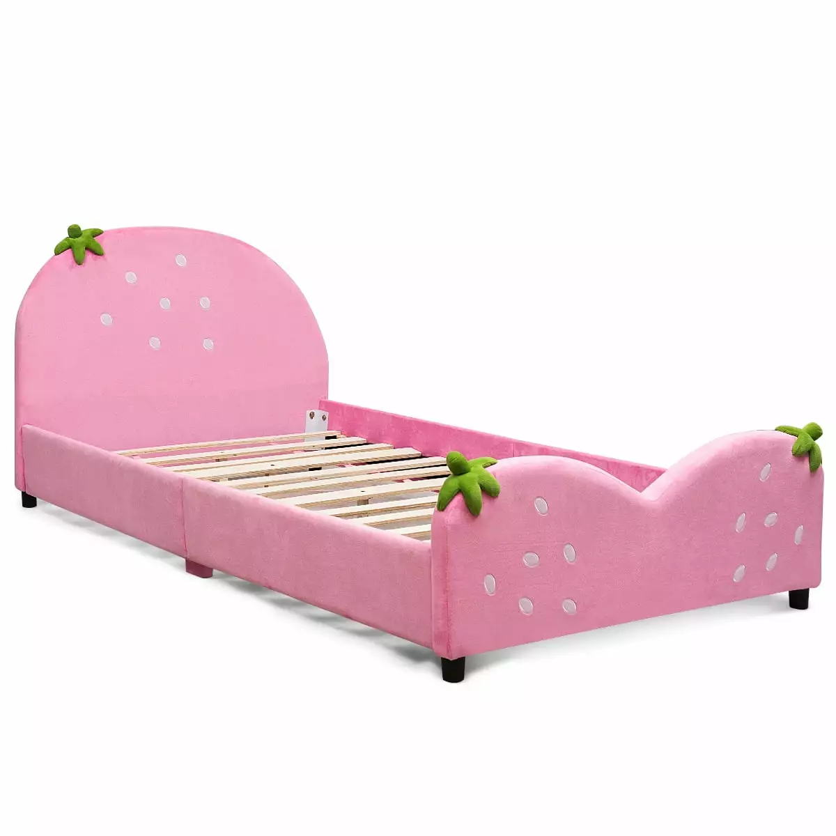 Topbuy Kids Wood Adjustable Upholstered Bed. Toddler Bed/Twin. Pink