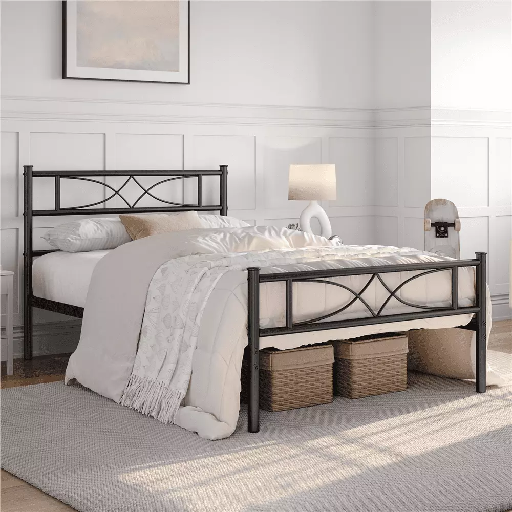 Topeakmart Metal Twin Bed Frame with Curved Design Headboard and Footboard. Black