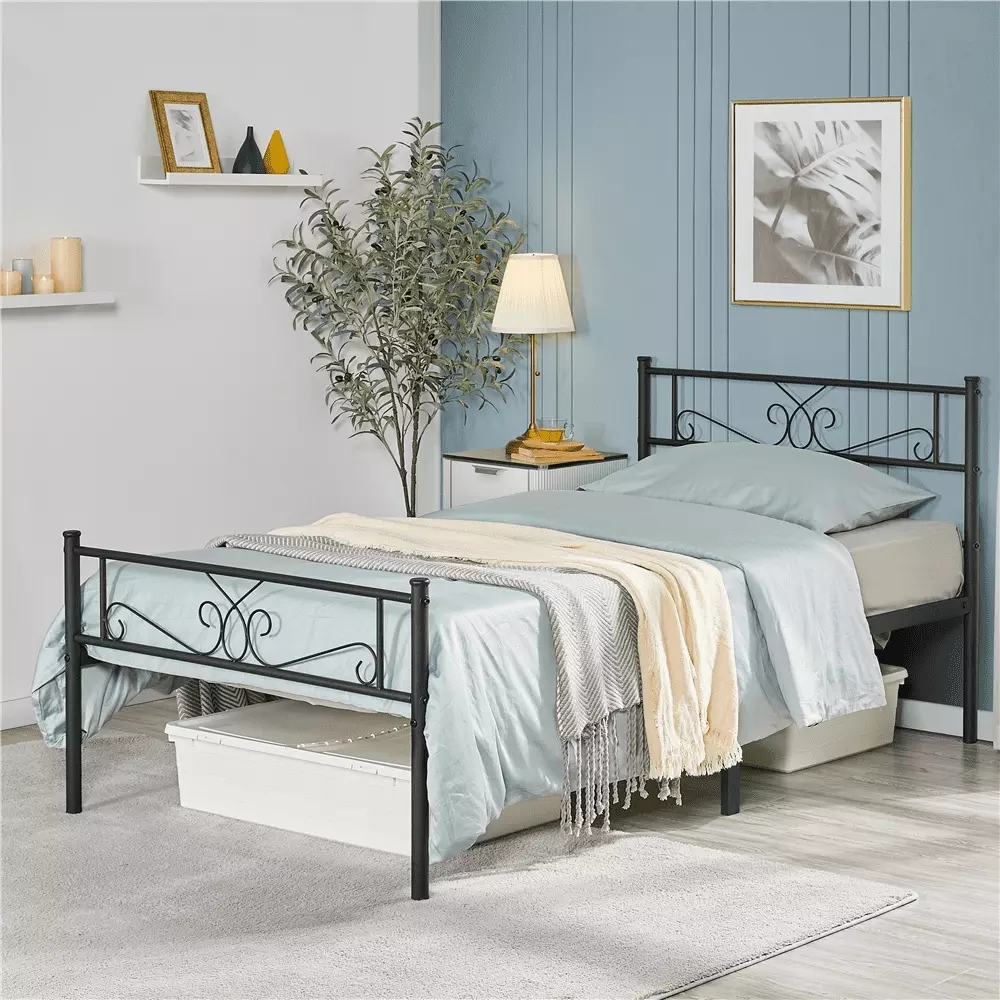 Topeakmart Twin Size Metal Platform Bed Frame with Headboard and Footboard. Black