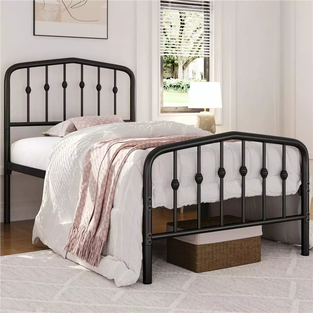 Topeakmart Twin Size Modern Metal Bed with Arched Headboard and Footboard. Black