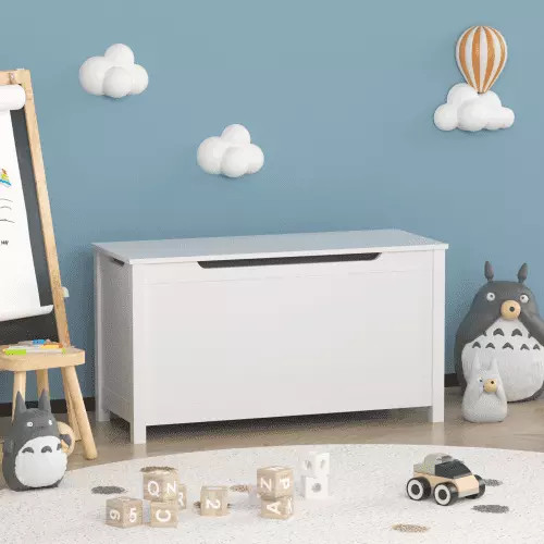 Toy Box Storage. Wooden Kids Toy Chest with Safety Hinged Lid for Bedroom Nursery Playroom. White (No Toys)