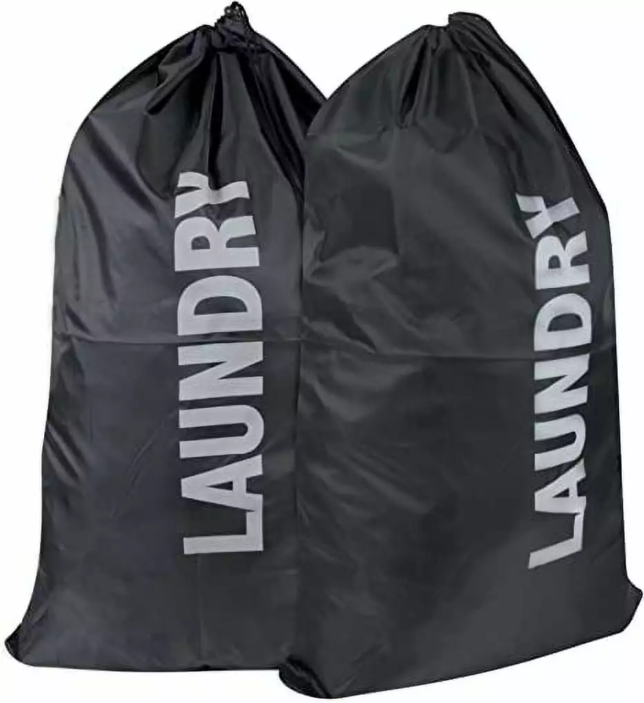 Trailmaker. 2 Pack Extra Large Heavy Duty Washable Drawstring Laundry Bags for Home. Dorm. Travel and Gym Clothes - Black