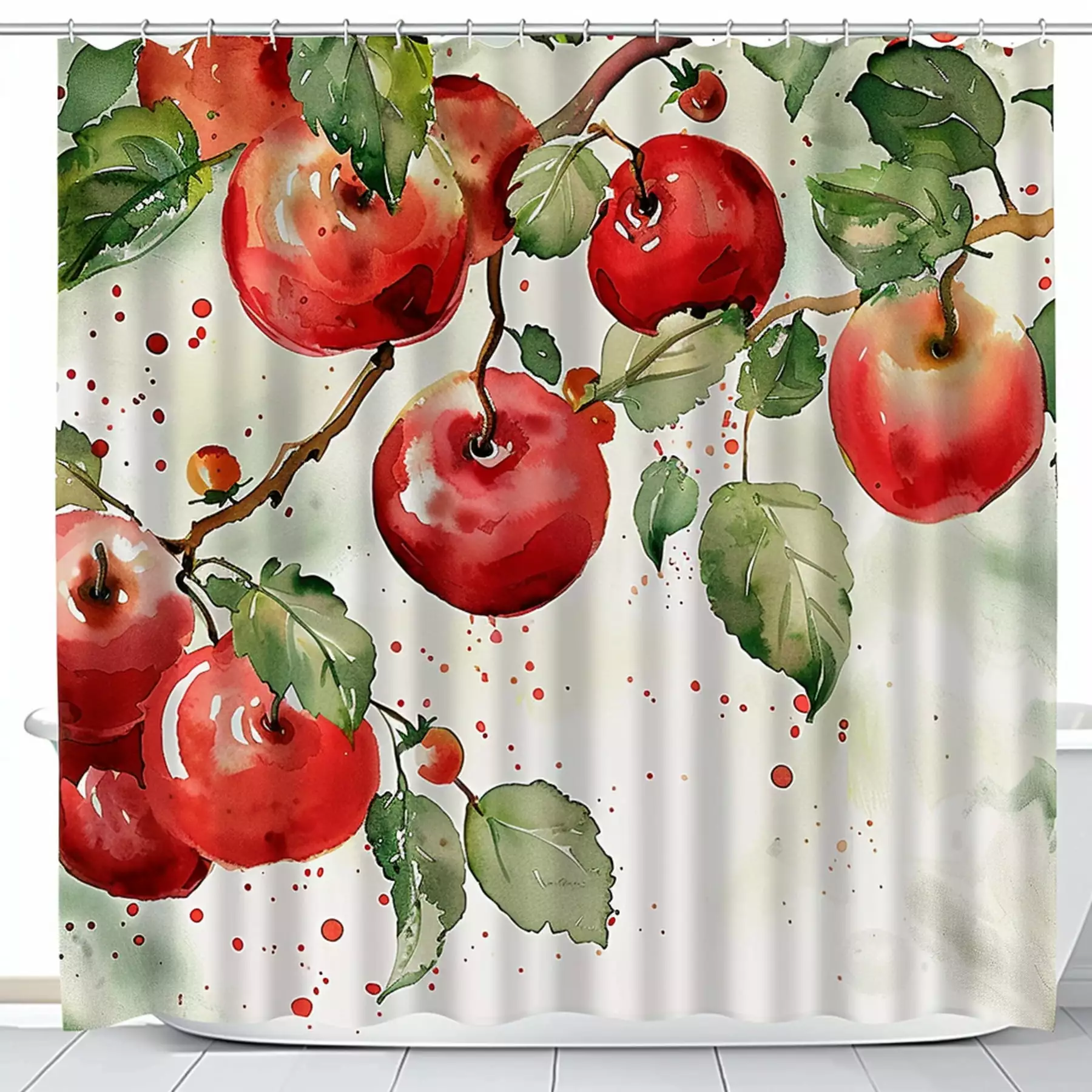 Transform your bathroom into an enchanting orchard with our watercolor apple tree shower curtain