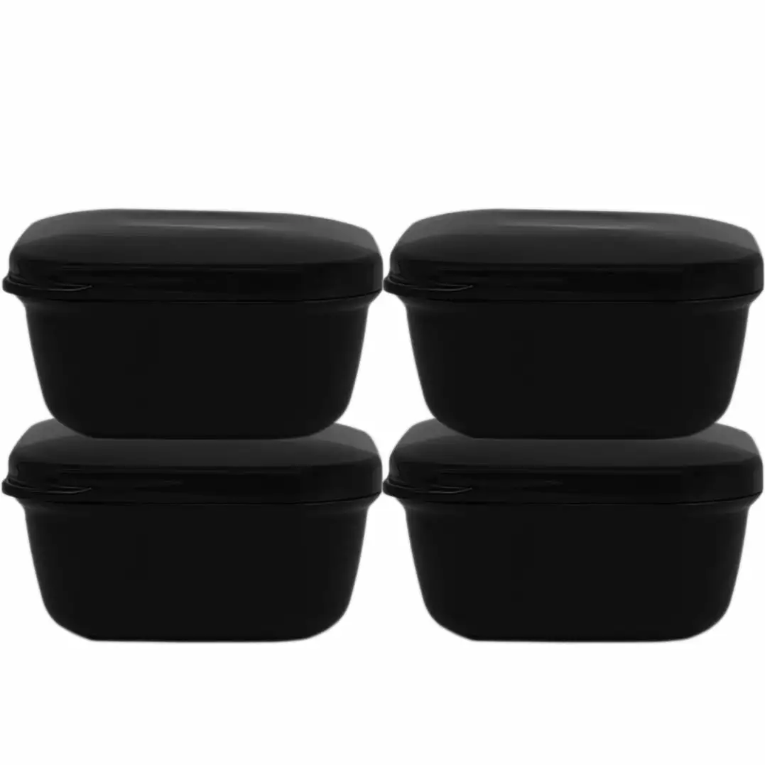 Travel Soap Container with Lid Square Outdoor Soap Dish Holder Leak-proof Case Box with Draining Tray 4 Pack (Black)