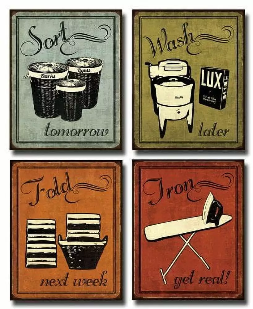 Trendy & Extremely Popular Laundry Signs; Sort Tomorrow. Wash Later. Fold Next Week. Iron Get Real: Four 8x10 Prints