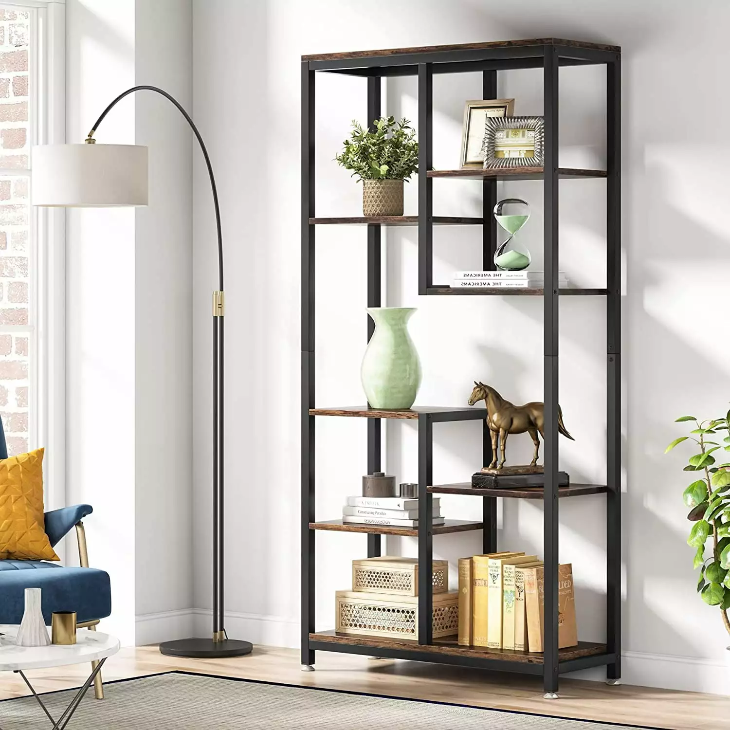 Tribesigns 6-Tier Tall Bookshelf Bookcase. Industrial 8-Shelf Open Bookcase Storage Display Book Shelves for Living Room. Home Office