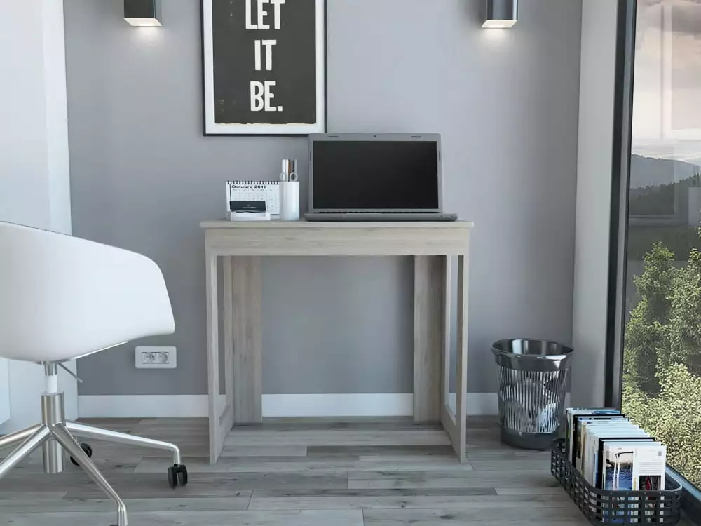 Triple Tree Rectangle Writing Desk. Rustic Wooden Computer Table with Wide Tabletop and Unique Legs for Living Room.Bedroom.Dorm. Light Gray