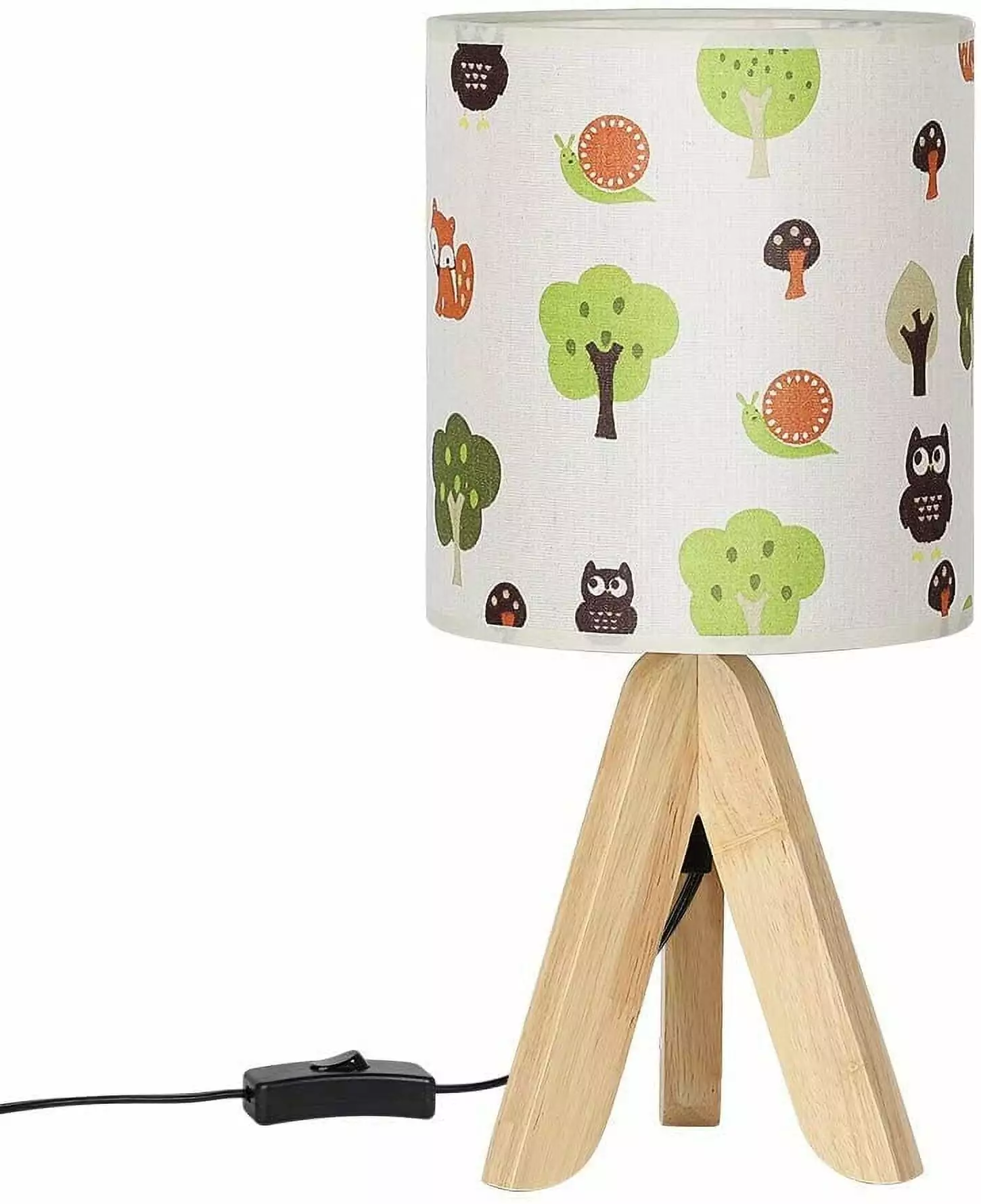 Tripod Table Lamp - Kids Nightstand Lamp with Fabric Cartoon Lampshade. Modern Bedside Lamp