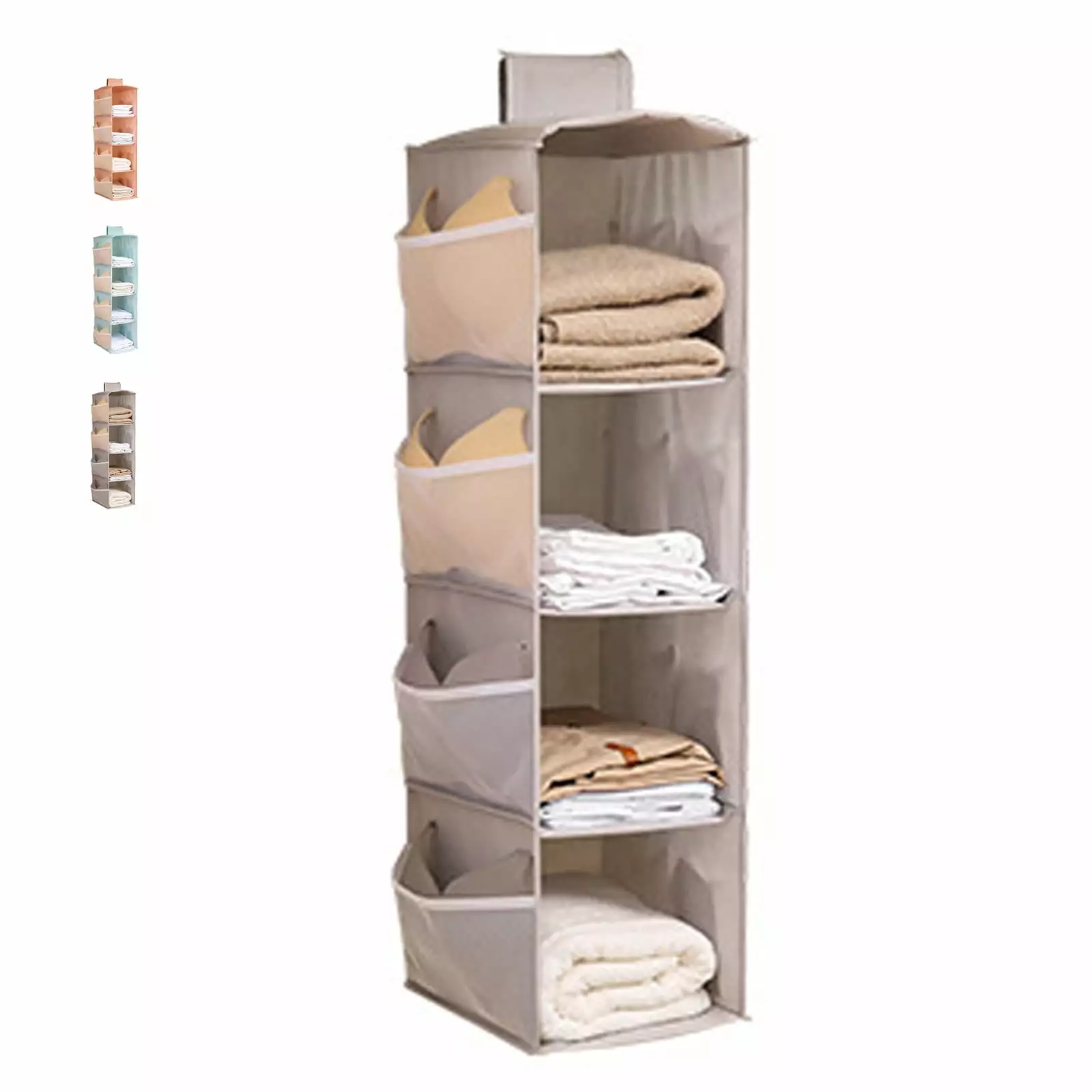 Tripumer 4-Tier Shelf Hanging Closet Organizer and Storage Closet with Side Pocket Collapsible Hanging Closet Shelves for Bedroom or Garment Rack Washable Light Grey