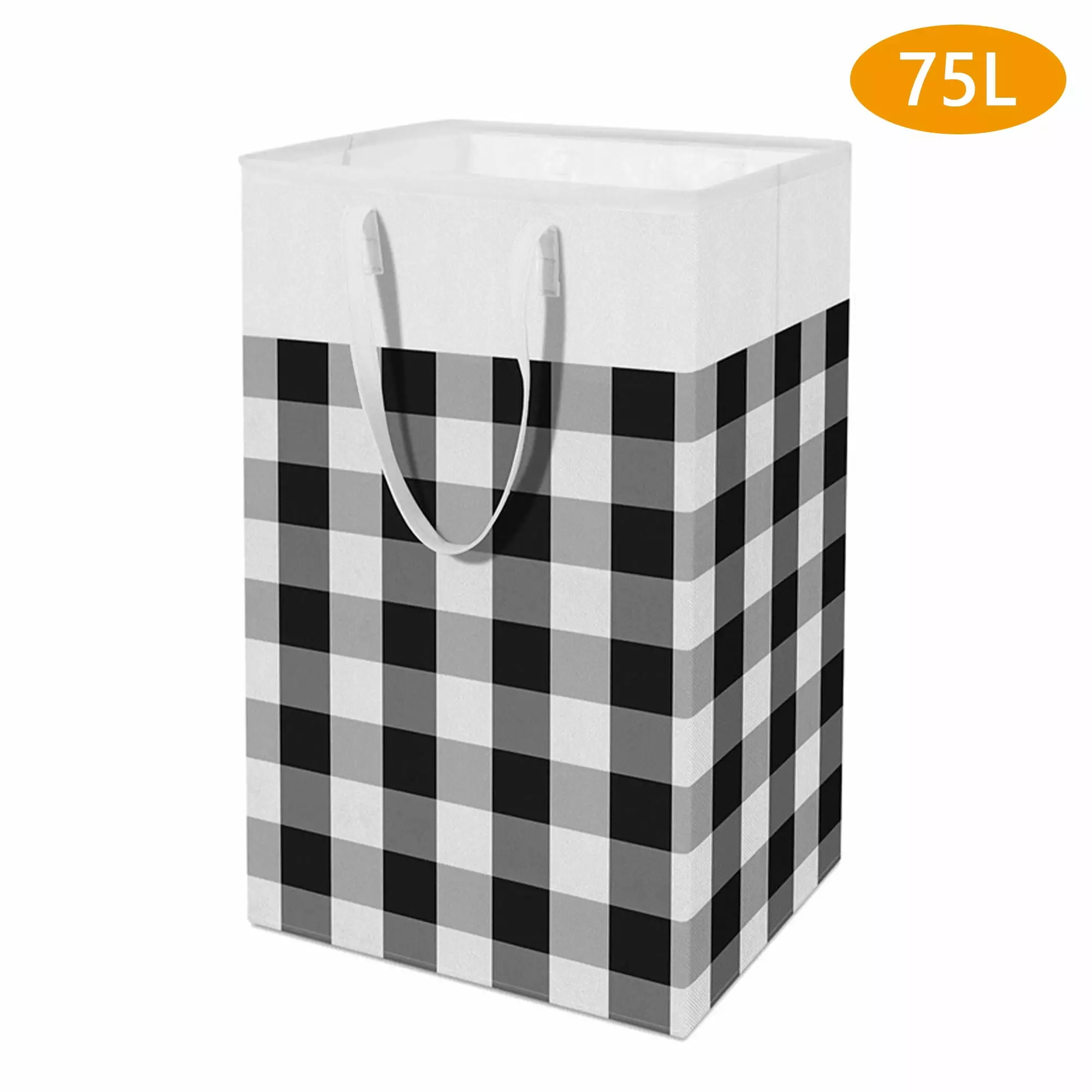 Tripumer 75L Oversized Large Laundry Hamper Waterproof Laundry Basket Foldable Laundry Bag with Handle Storage Bag Easy to Store for Travel Bathroom College Dormitory Home Black and White Plaid-1Pack