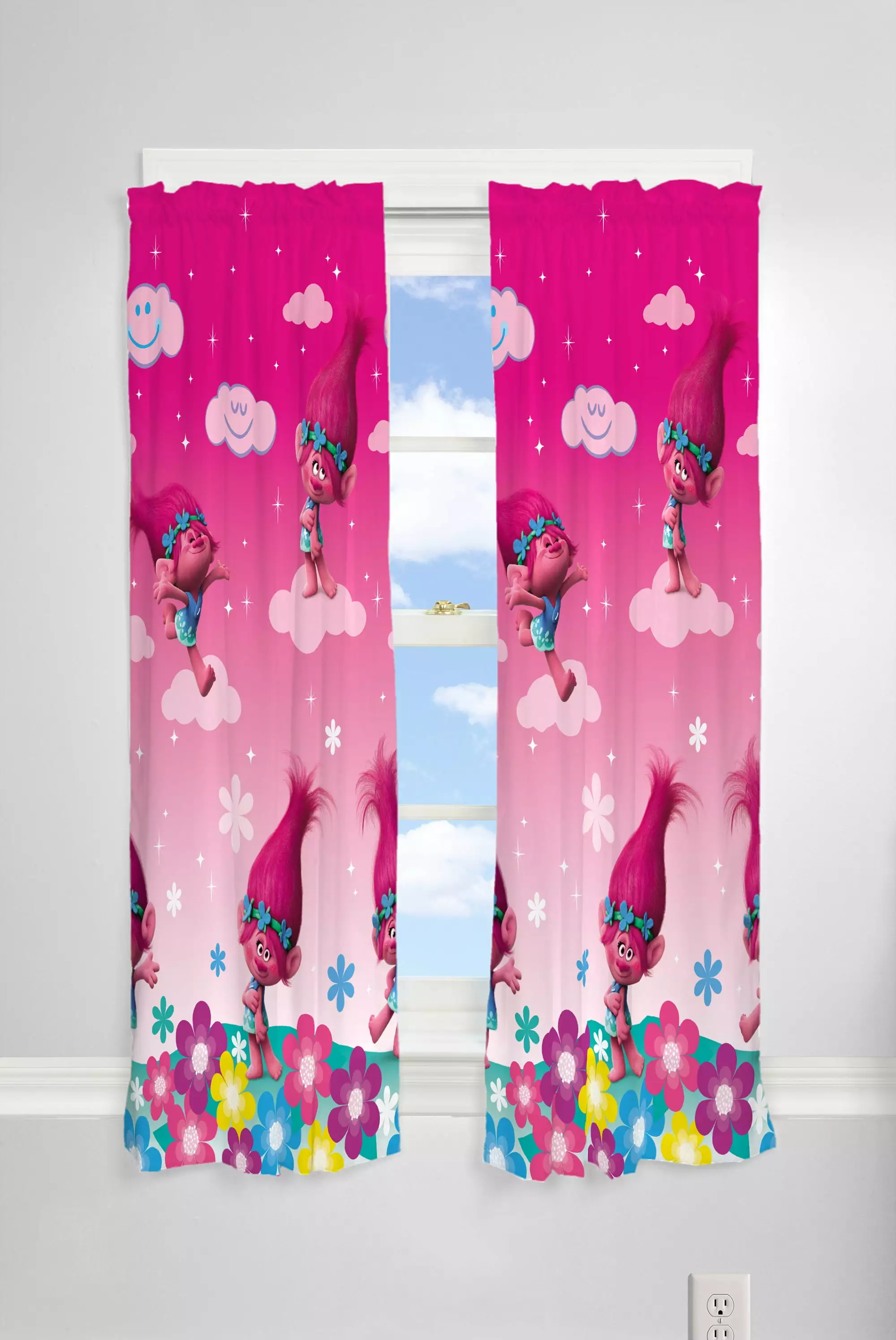 Trolls Kids Bedroom Curtain Panel Set. Set of 2. 63 Length. Pink