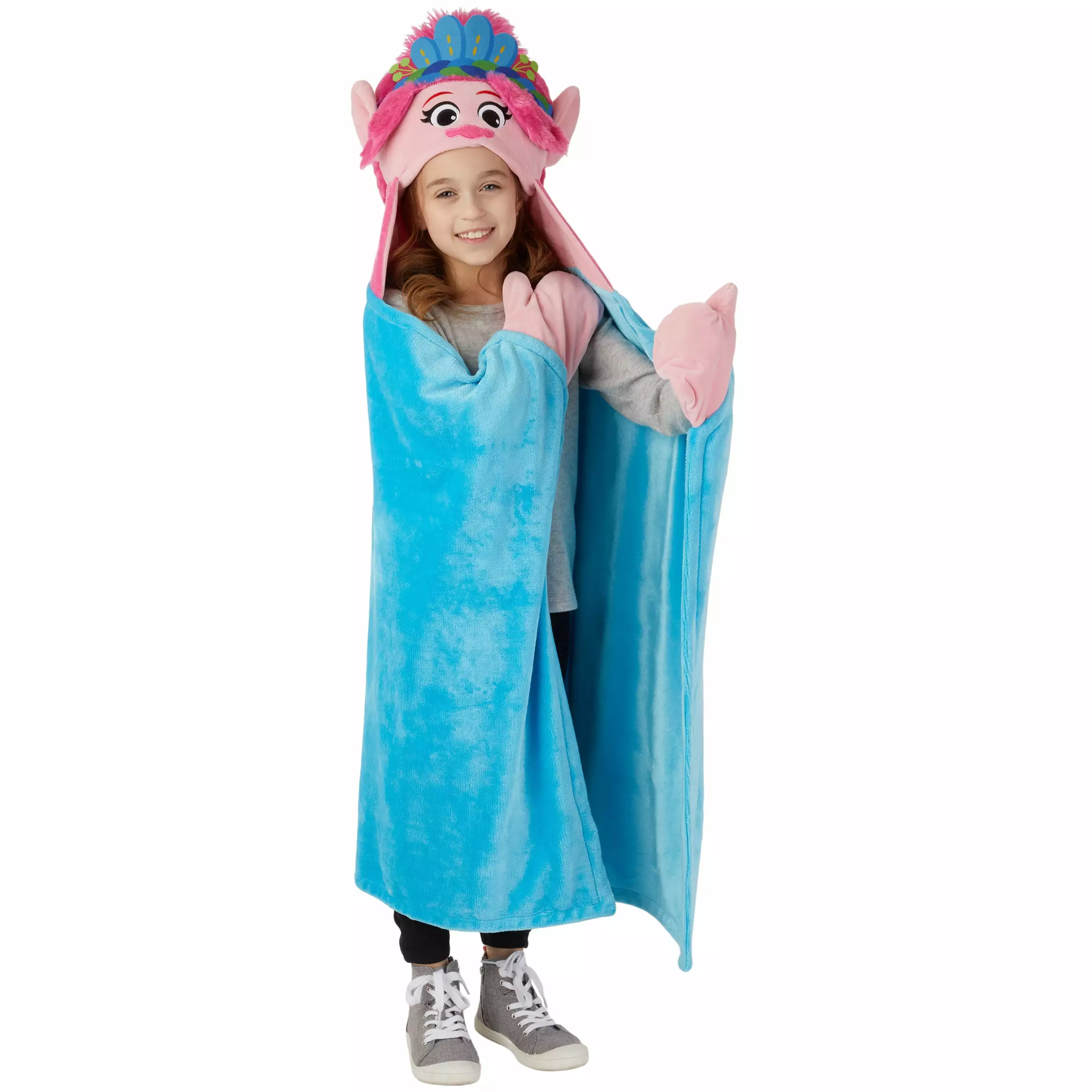 Trolls Poppy Kids Hooded Throw. Wearable Plush. Blue